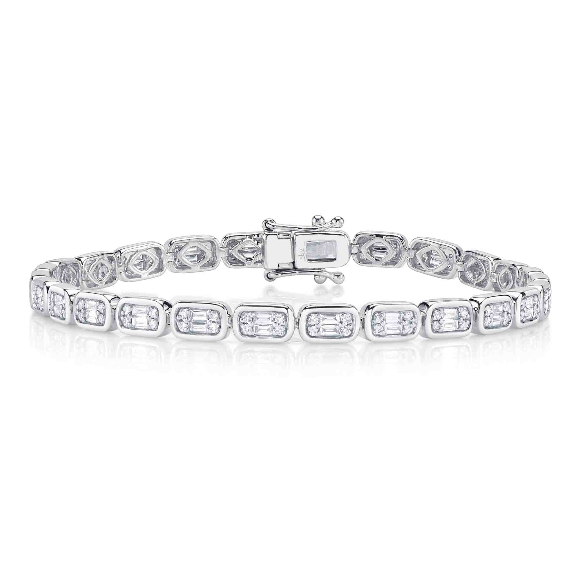 1.53CT 14K W/G DIAMOND BAGUETTE TENNIS BRACELET