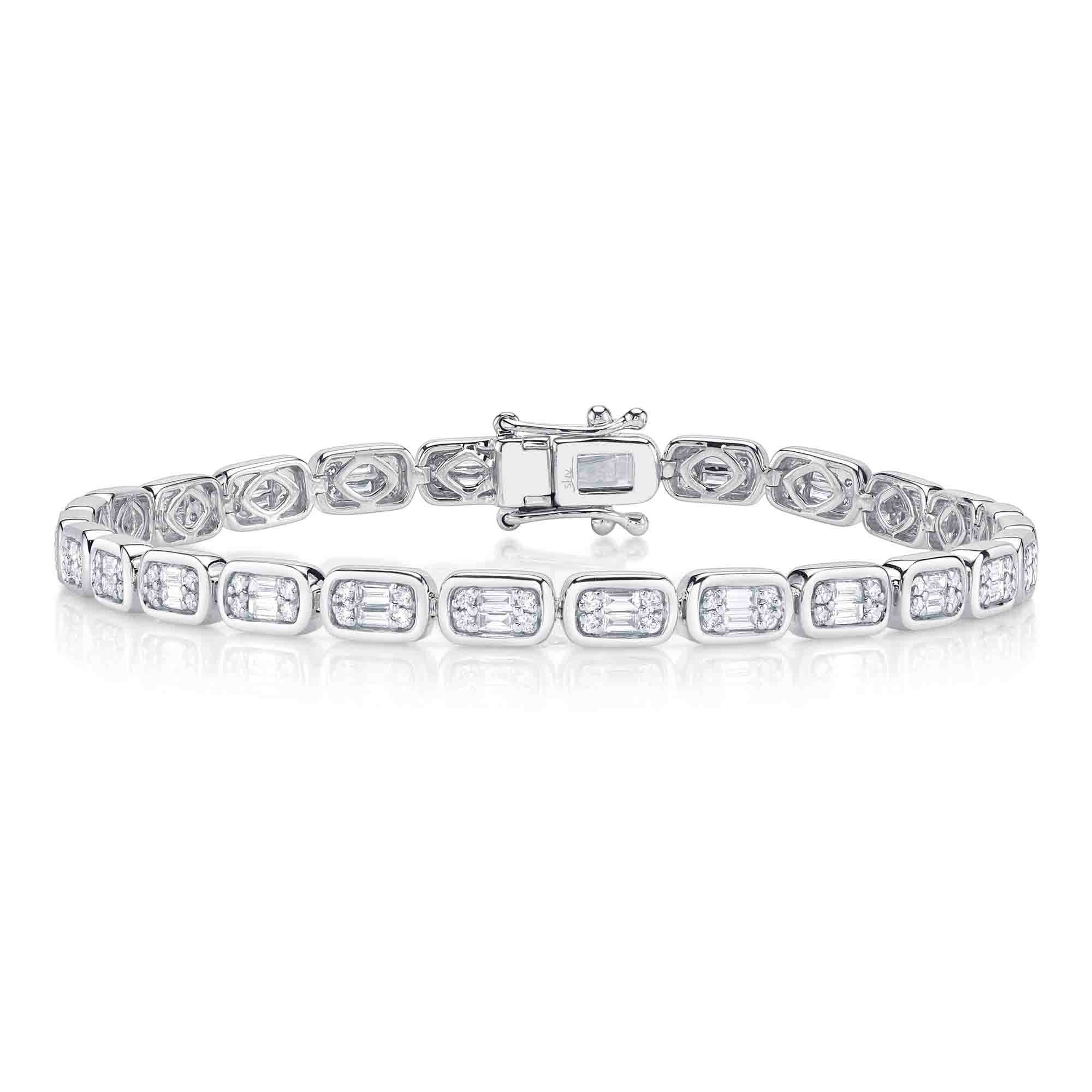 1.53CT 14K W/G DIAMOND BAGUETTE TENNIS BRACELET