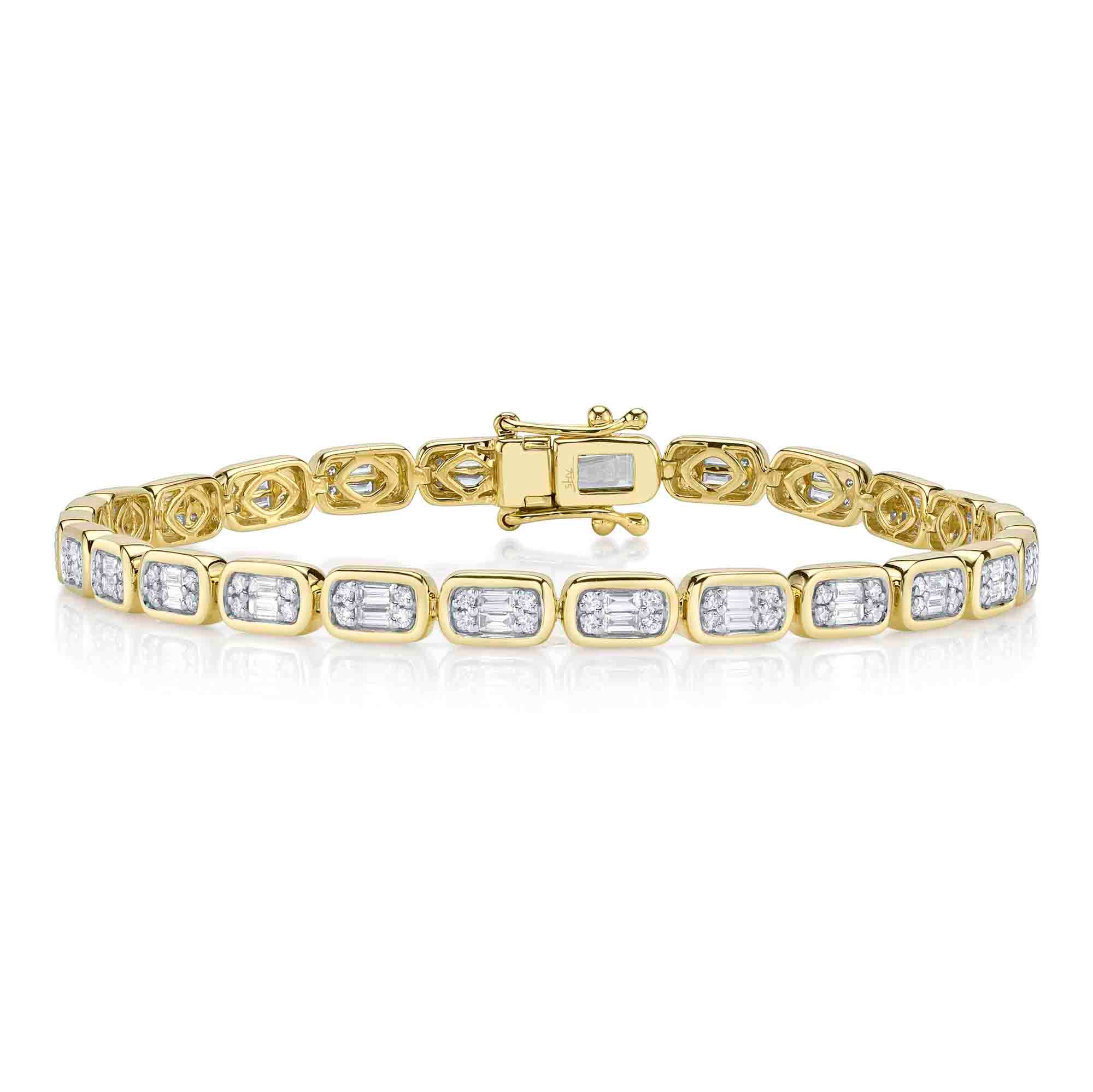 1.53CT 14K Y/G DIAMOND BAGUETTE TENNIS BRACELET