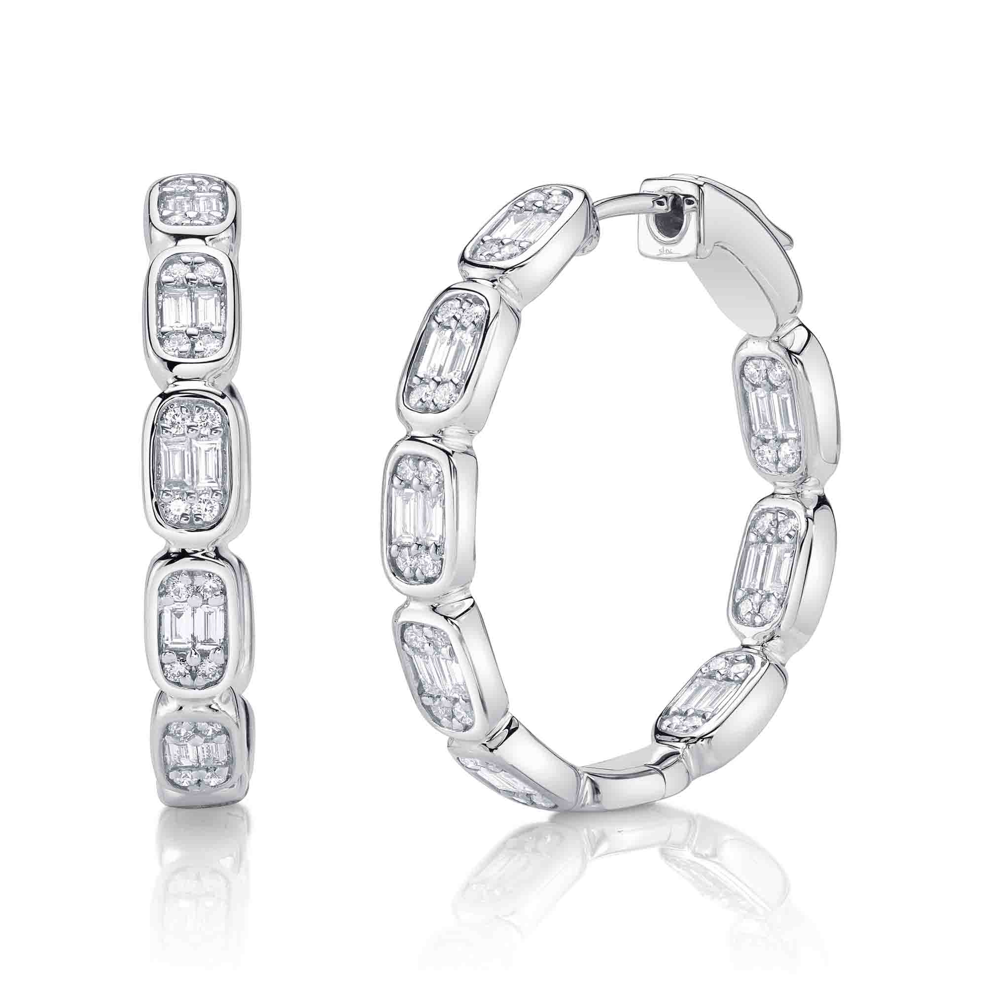 0.90CT 14K W/G DIAMOND BAGUETTE HOOP EARRING