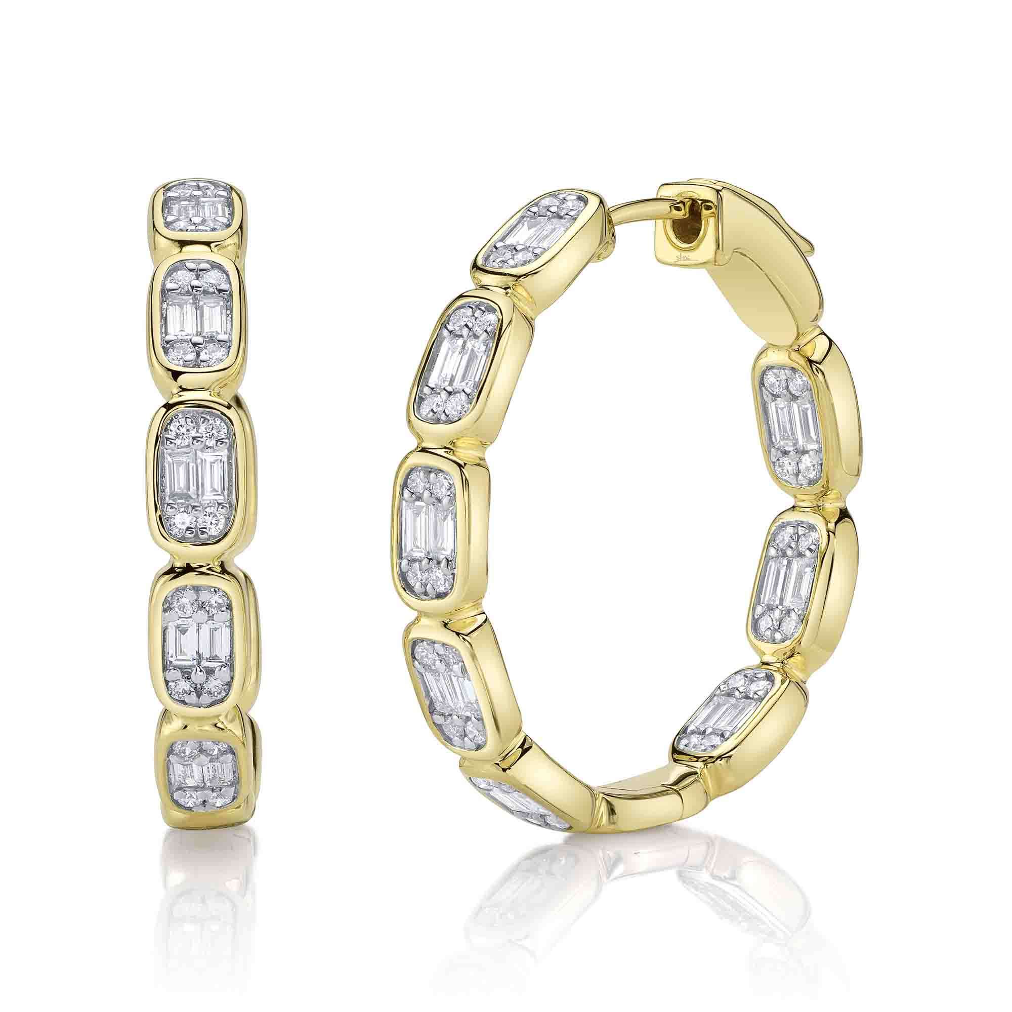 0.90CT 14K Y/G DIAMOND BAGUETTE HOOP EARRING