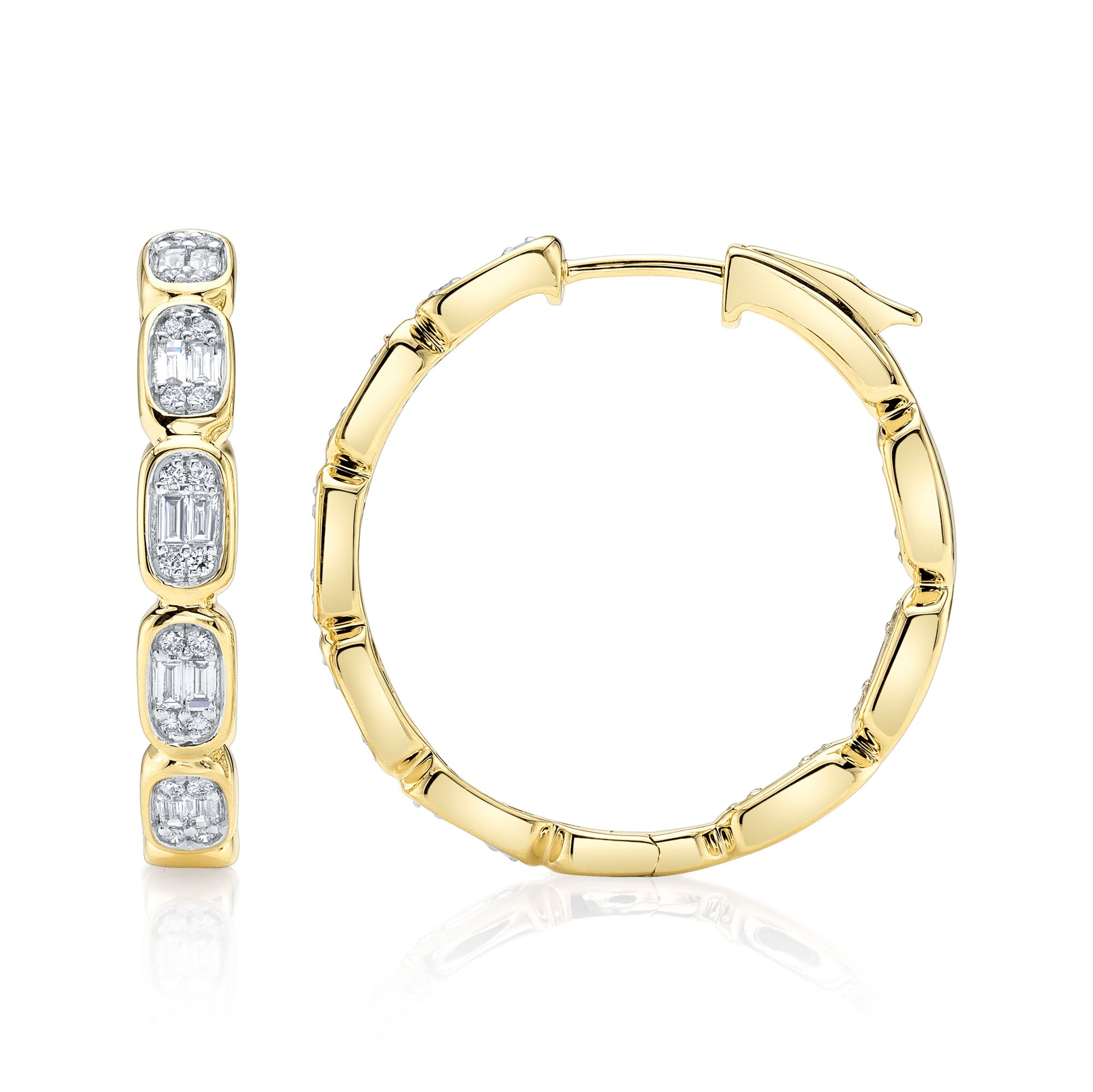 0.90CT 14K Y/G DIAMOND BAGUETTE HOOP EARRING