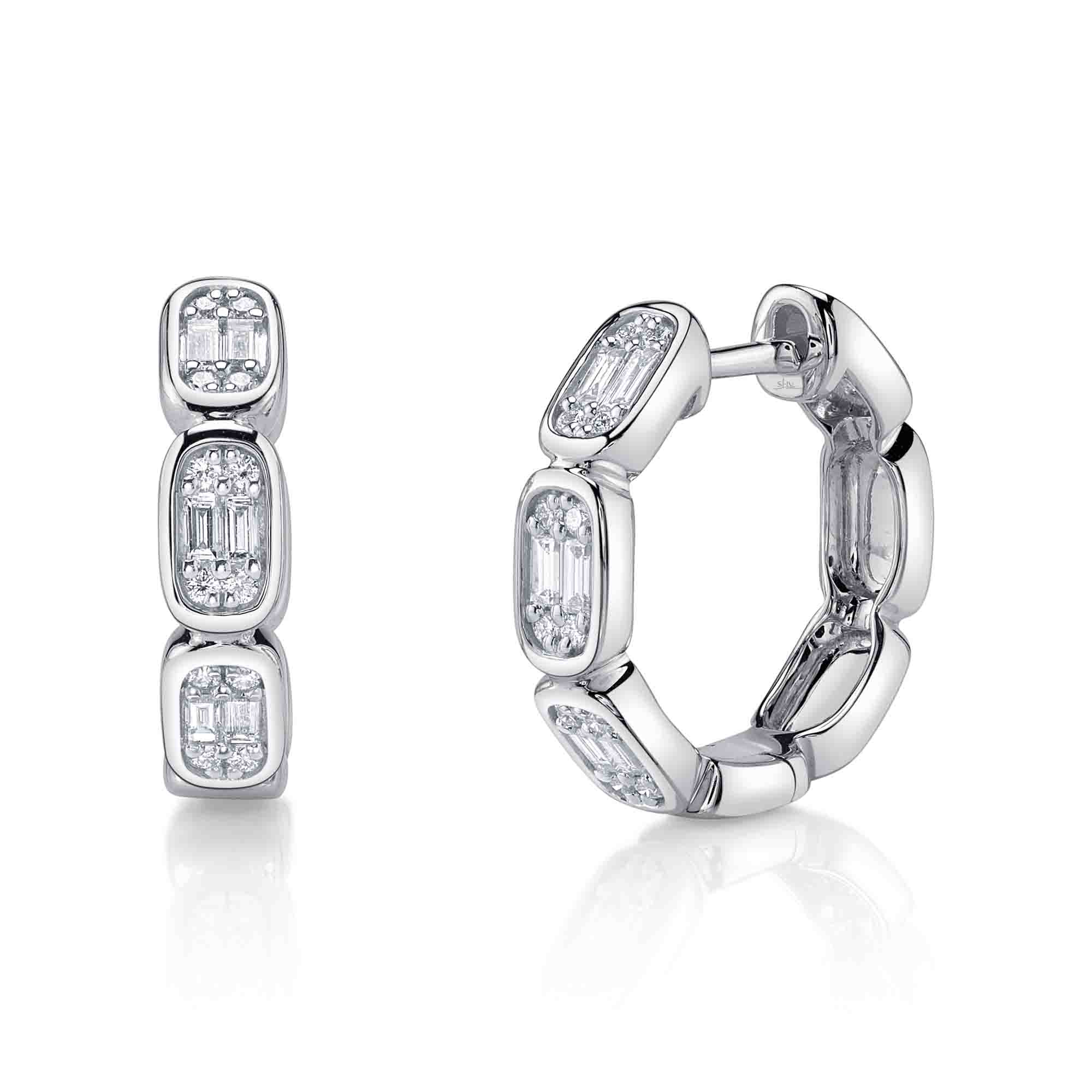 0.39CT 14K W/G DIAMOND BAGUETTE OCTAGON HOOP EARRING