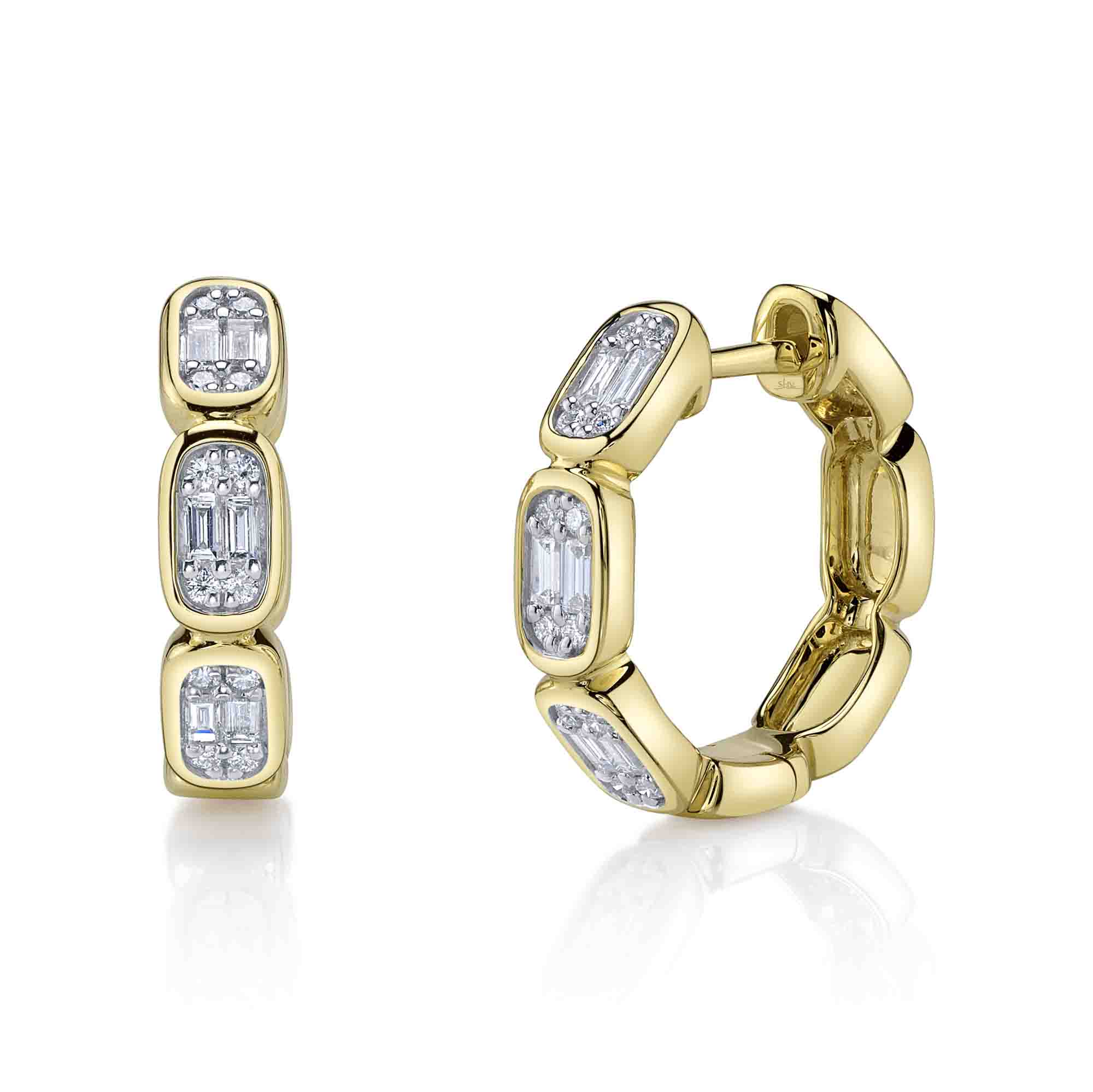 0.39CT 14K Y/G DIAMOND BAGUETTE OCTAGON HOOP EARRING