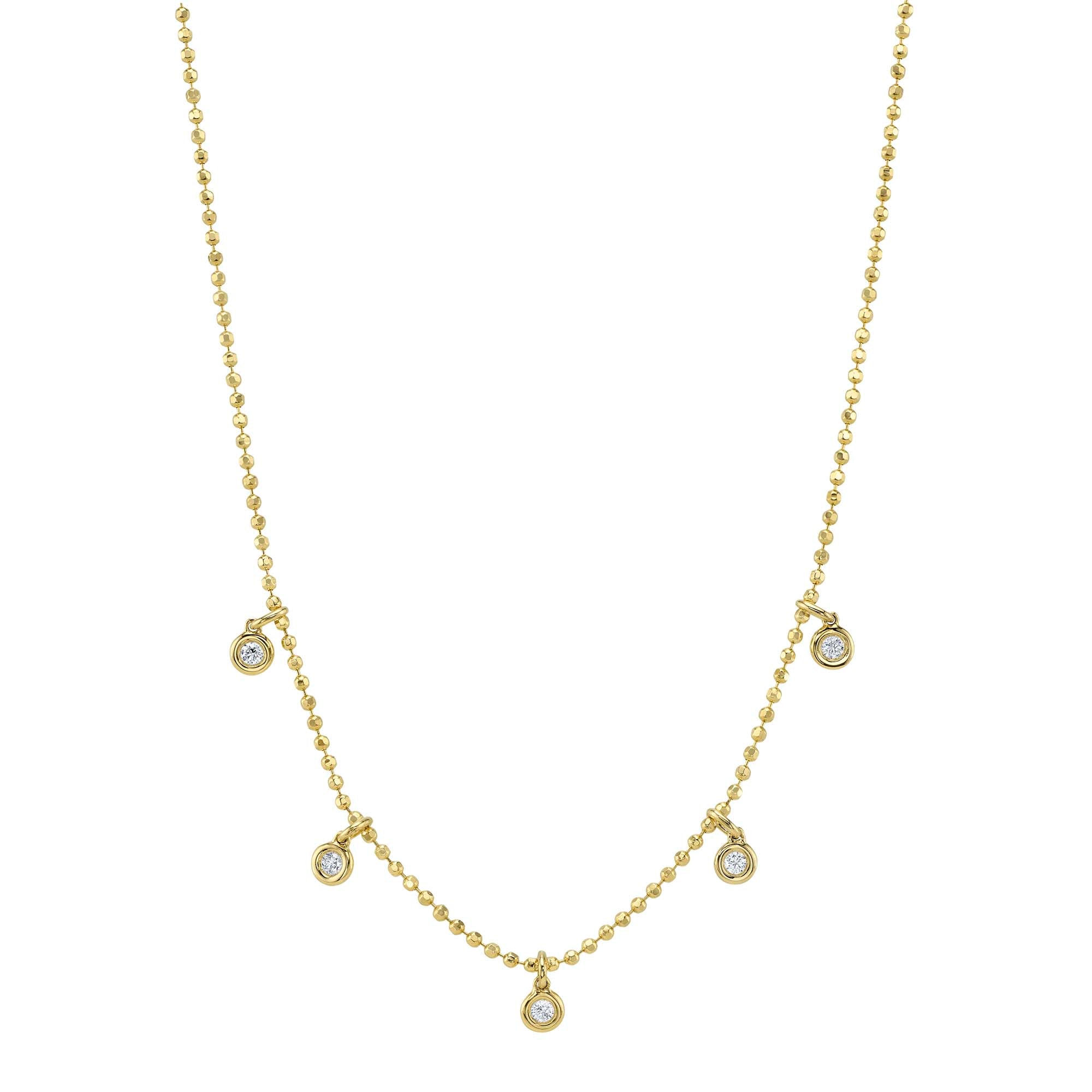 0.20CT 14K Y/G DIAMOND BEZEL FACETED BALL CHAIN NECKLACE