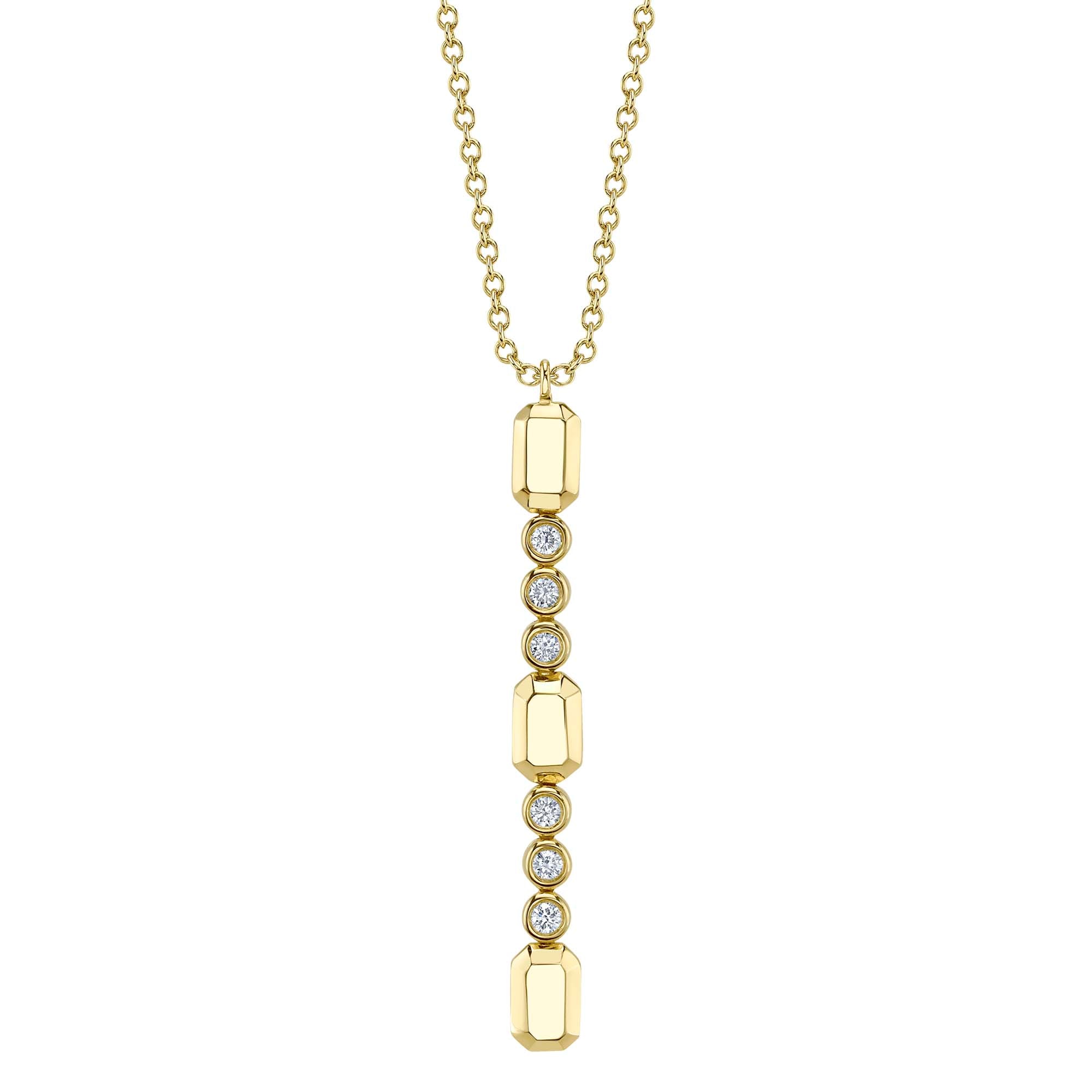 0.09CT 14K Y/G DIAMOND BEZEL GEO CUT LARIAT NECKLACE