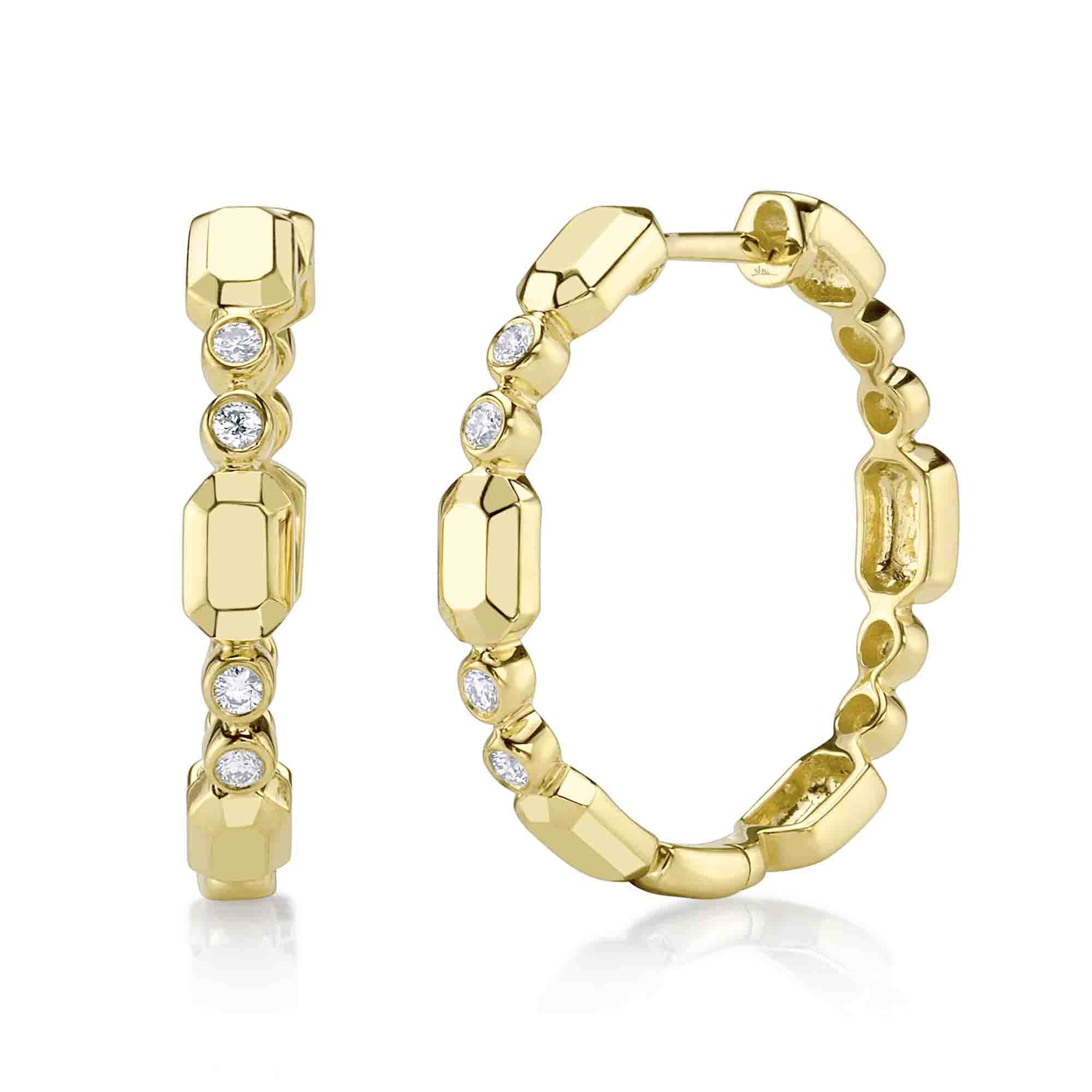 0.12CT 14K Y/G DIAMOND BEZEL GEO CUT HOOP EARRING
