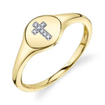 0.02CT 14K Y/G DIAMOND CROSS SIGNET RING