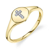 0.02CT 14K Y/G DIAMOND CROSS SIGNET RING