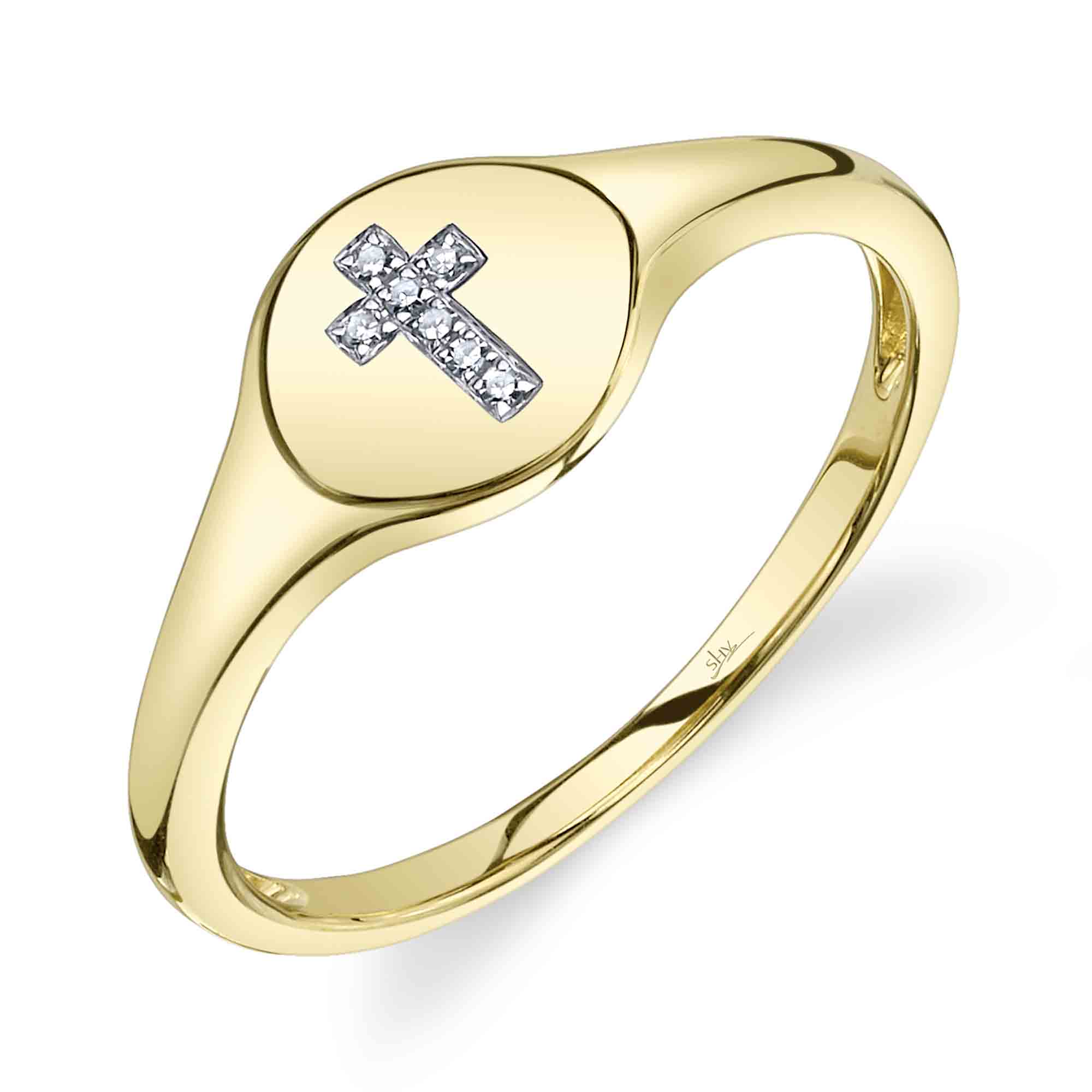 0.02CT 14K Y/G DIAMOND CROSS SIGNET RING