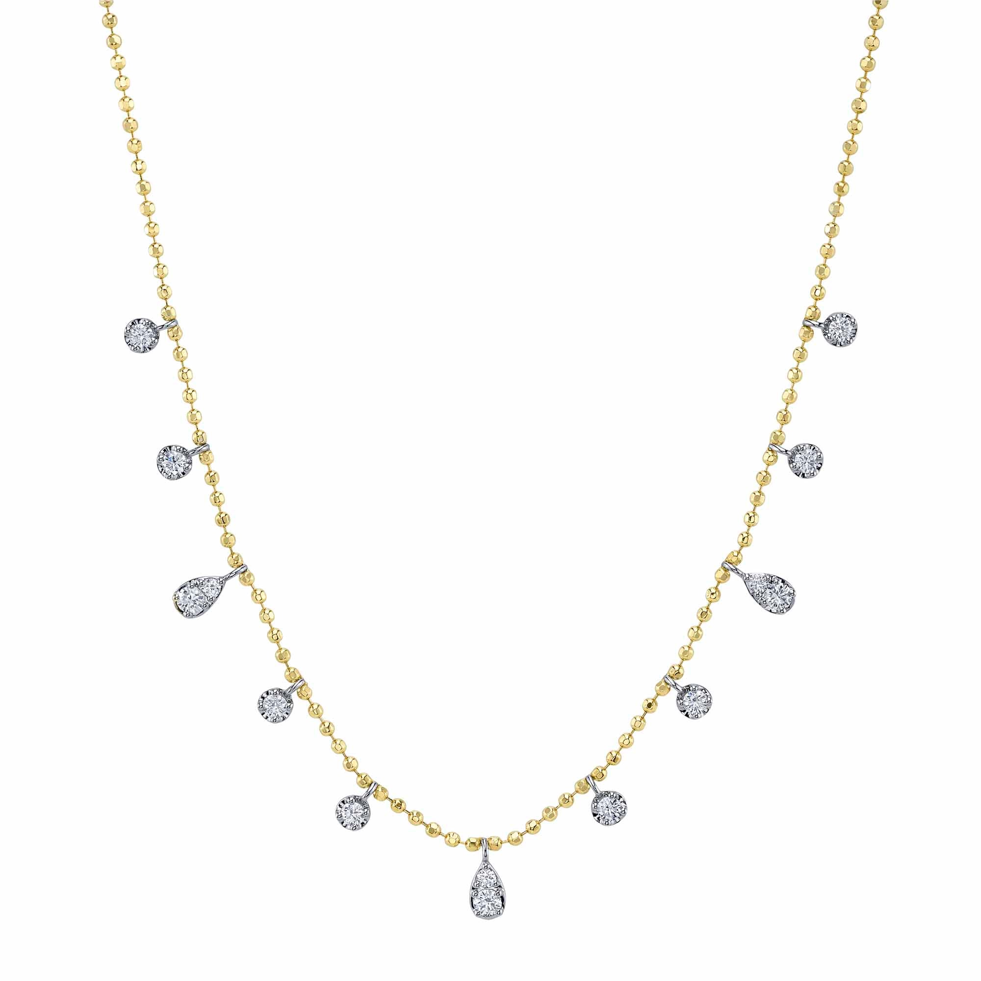 0.64CT 14K2T Y/W DIAMOND FACETED BALL CHAIN NECKLACE