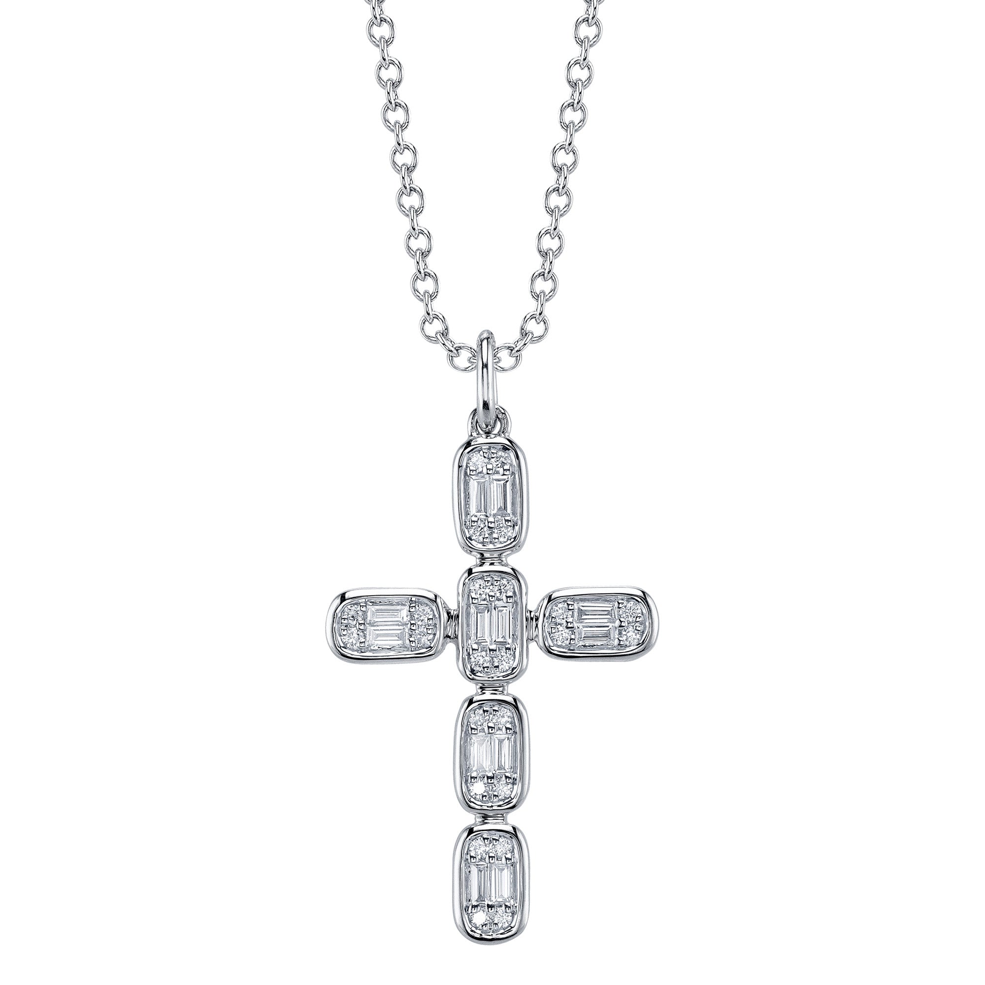0.30CT 14K W/G DIAMOND BAGUETTE CROSS NECKLACE