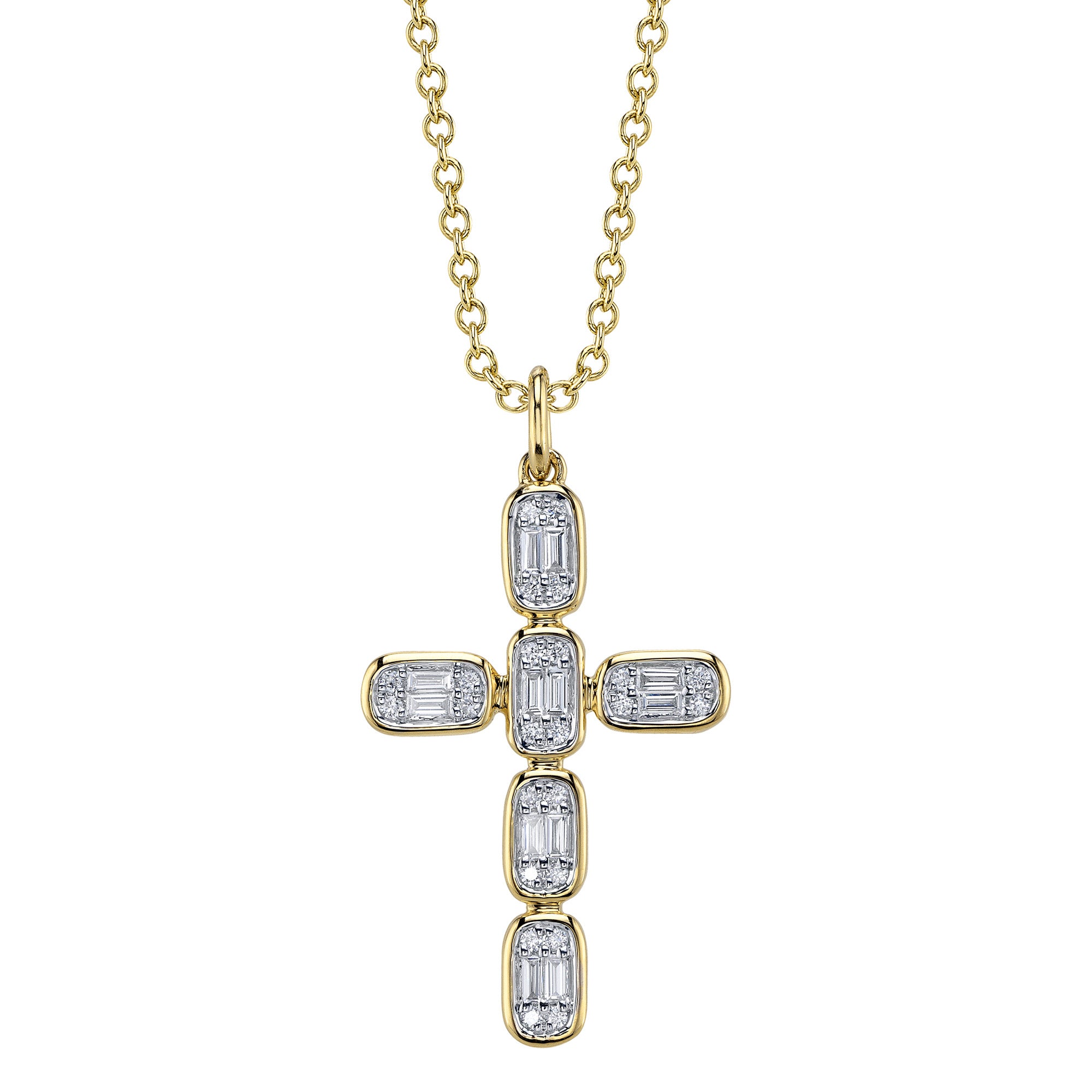 0.30CT 14K Y/G DIAMOND BAGUETTE CROSS NECKLACE