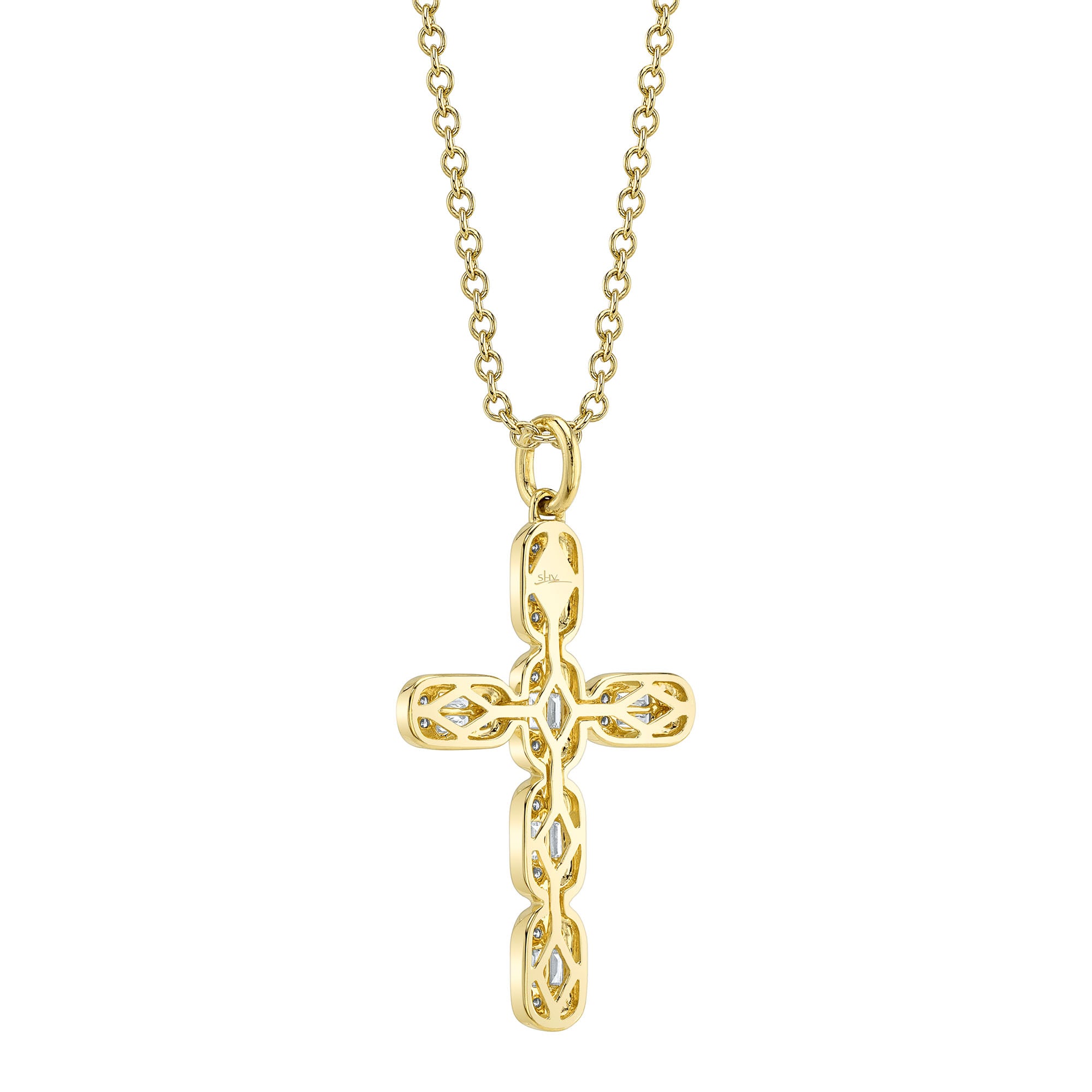 0.30CT 14K Y/G DIAMOND BAGUETTE CROSS NECKLACE