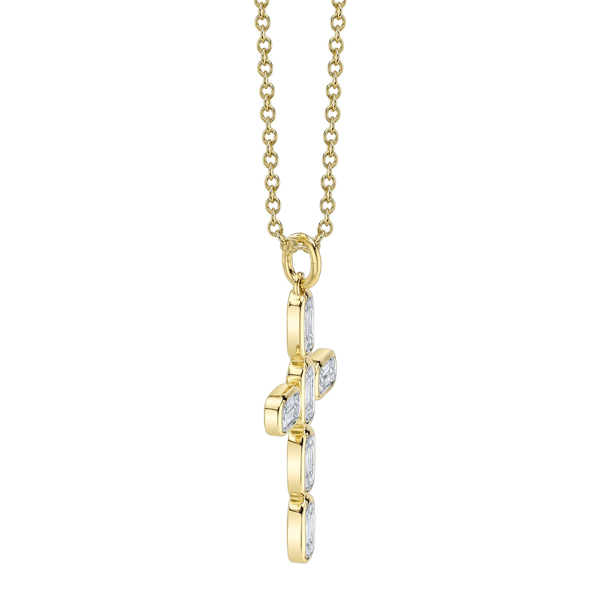 0.30CT 14K Y/G DIAMOND BAGUETTE CROSS NECKLACE