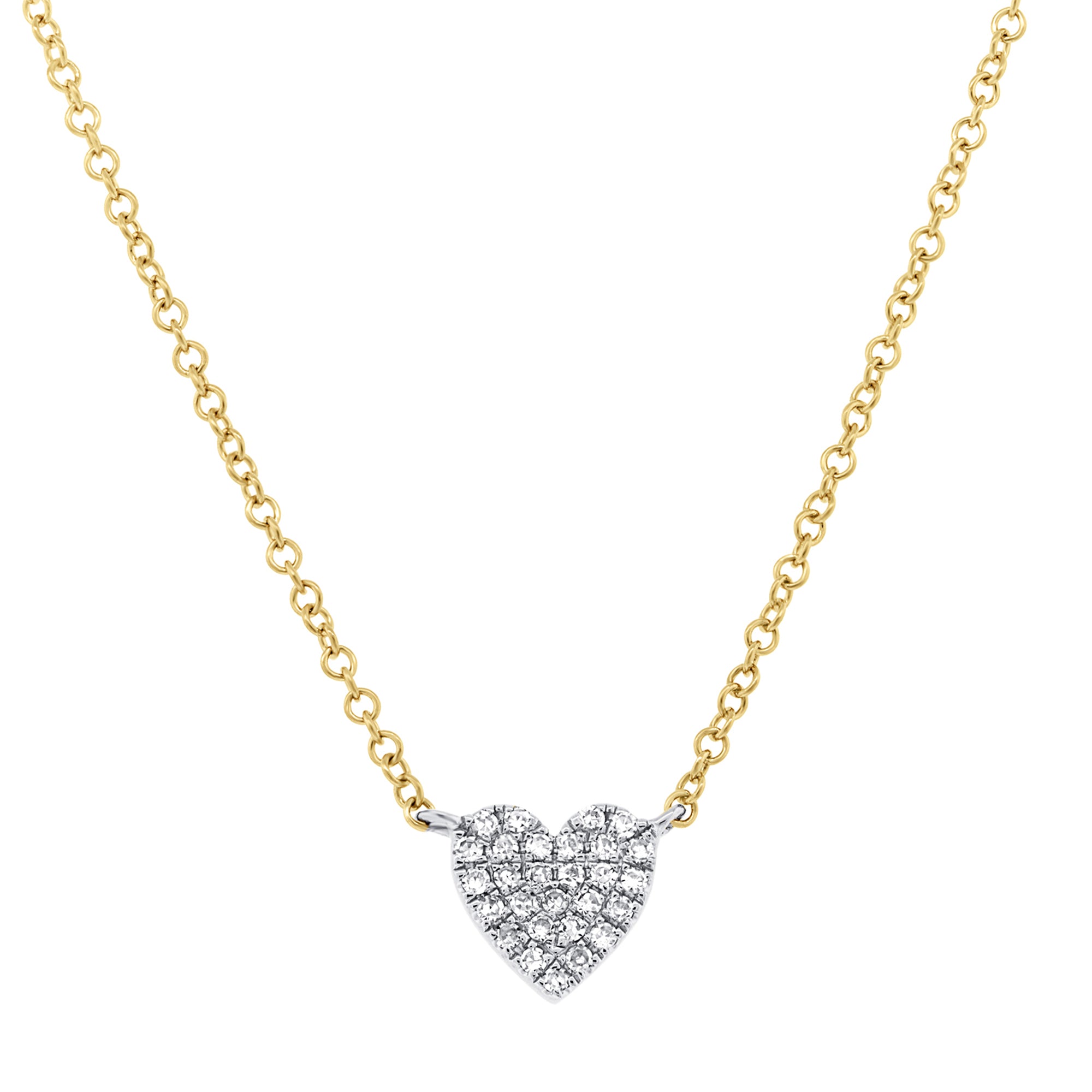 0.09CT 14K2T Y/W DIAMOND PAVE HEART NECKLACE