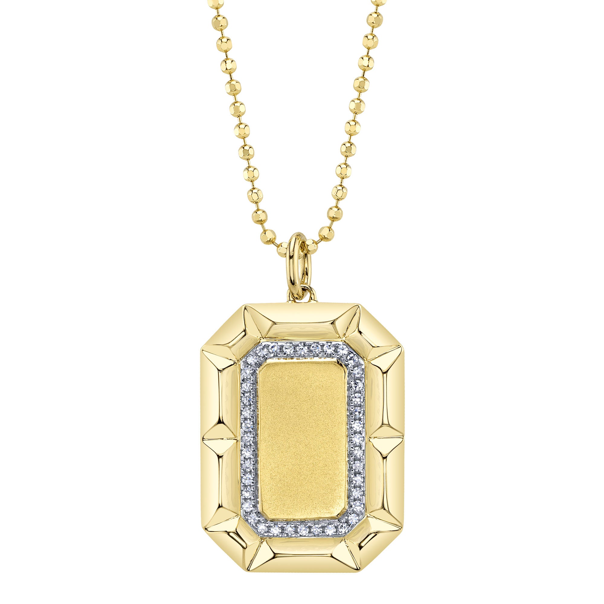 0.09CT 14K Y/G DIAMOND GEO CUT MATTE FACETED BALL CHAIN NECKLACE