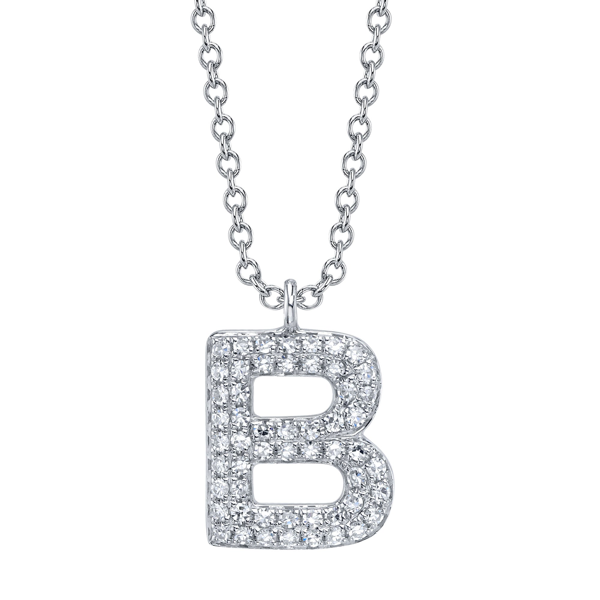 0.11CT 14K W/G DIAMOND PAVE NECKLACE - INITIAL B