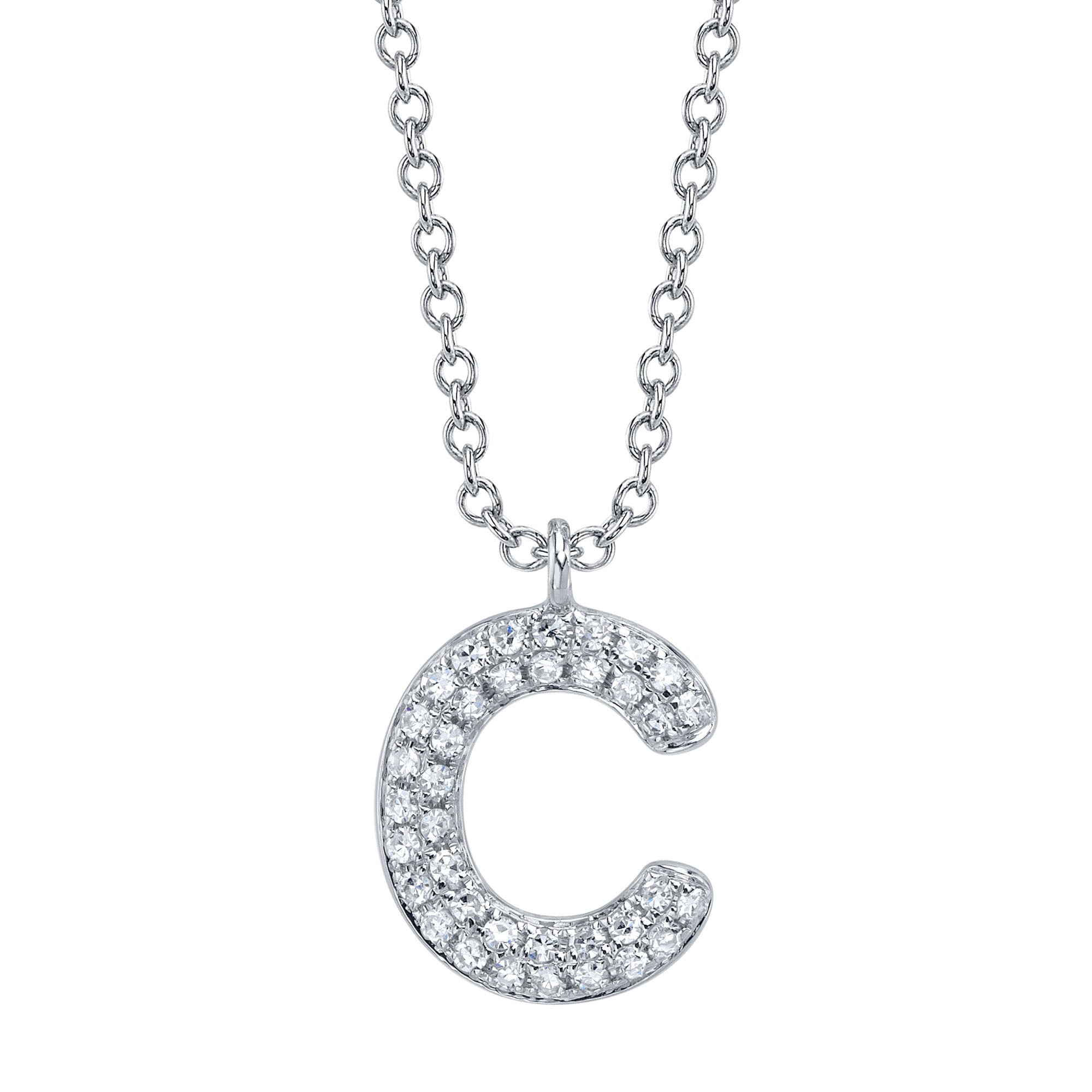 0.08CT 14K W/G DIAMOND PAVE NECKLACE - INITIAL C