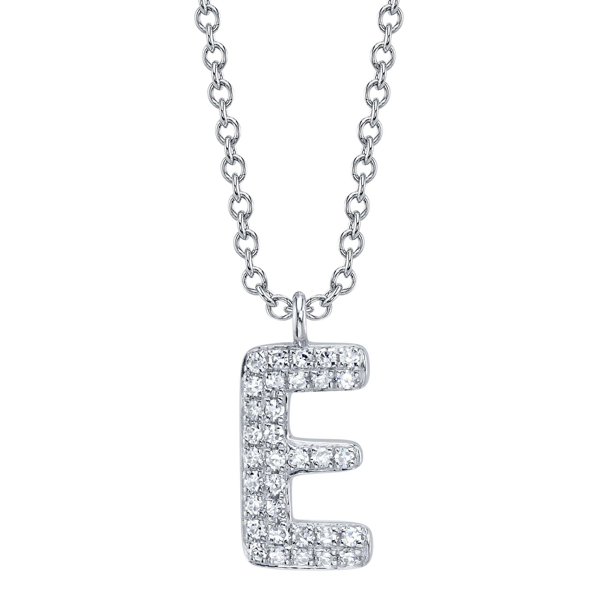 0.07CT 14K W/G DIAMOND PAVE NECKLACE - INITIAL E