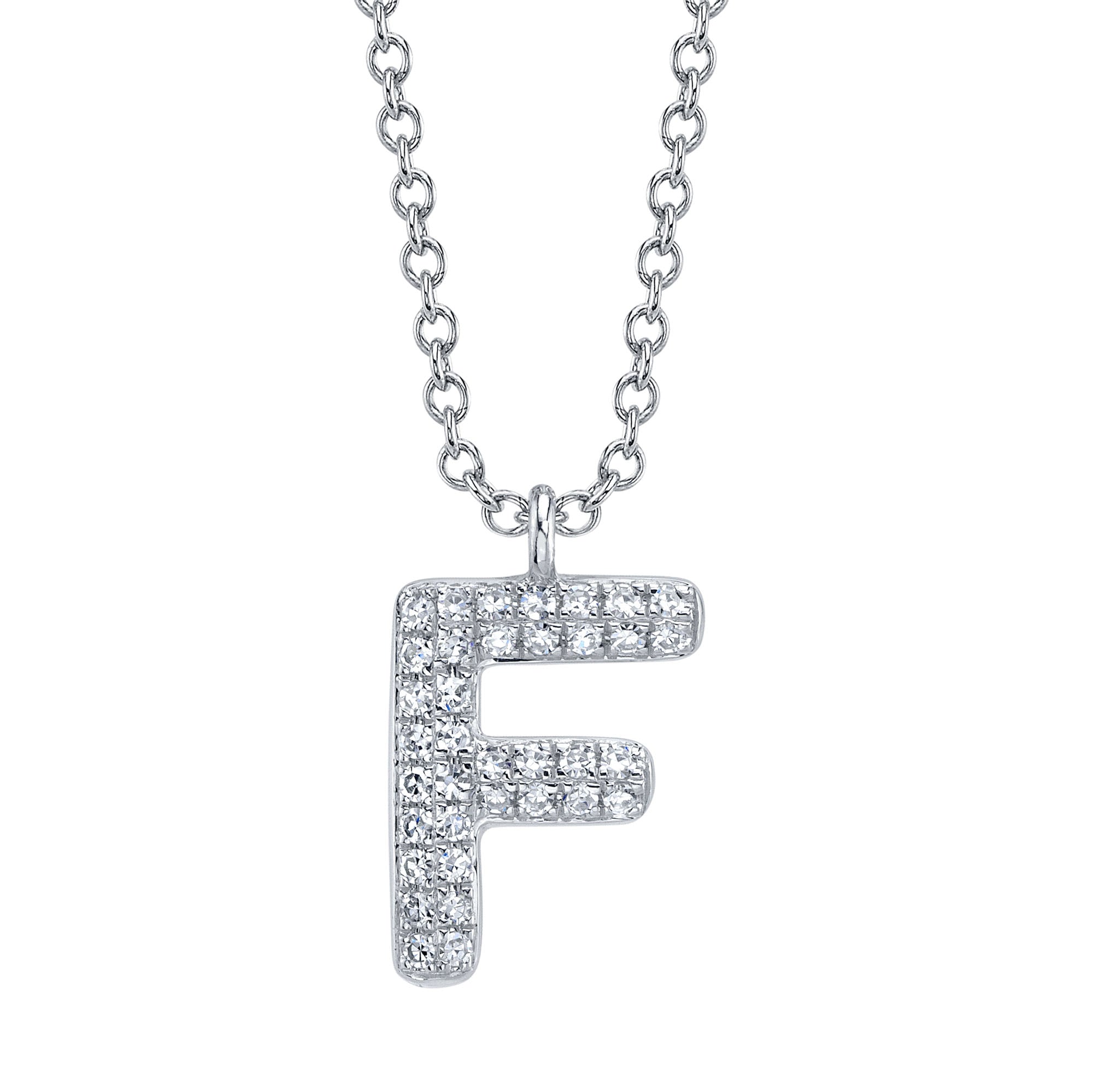 0.08CT 14K W/G DIAMOND PAVE NECKLACE - INITIAL F