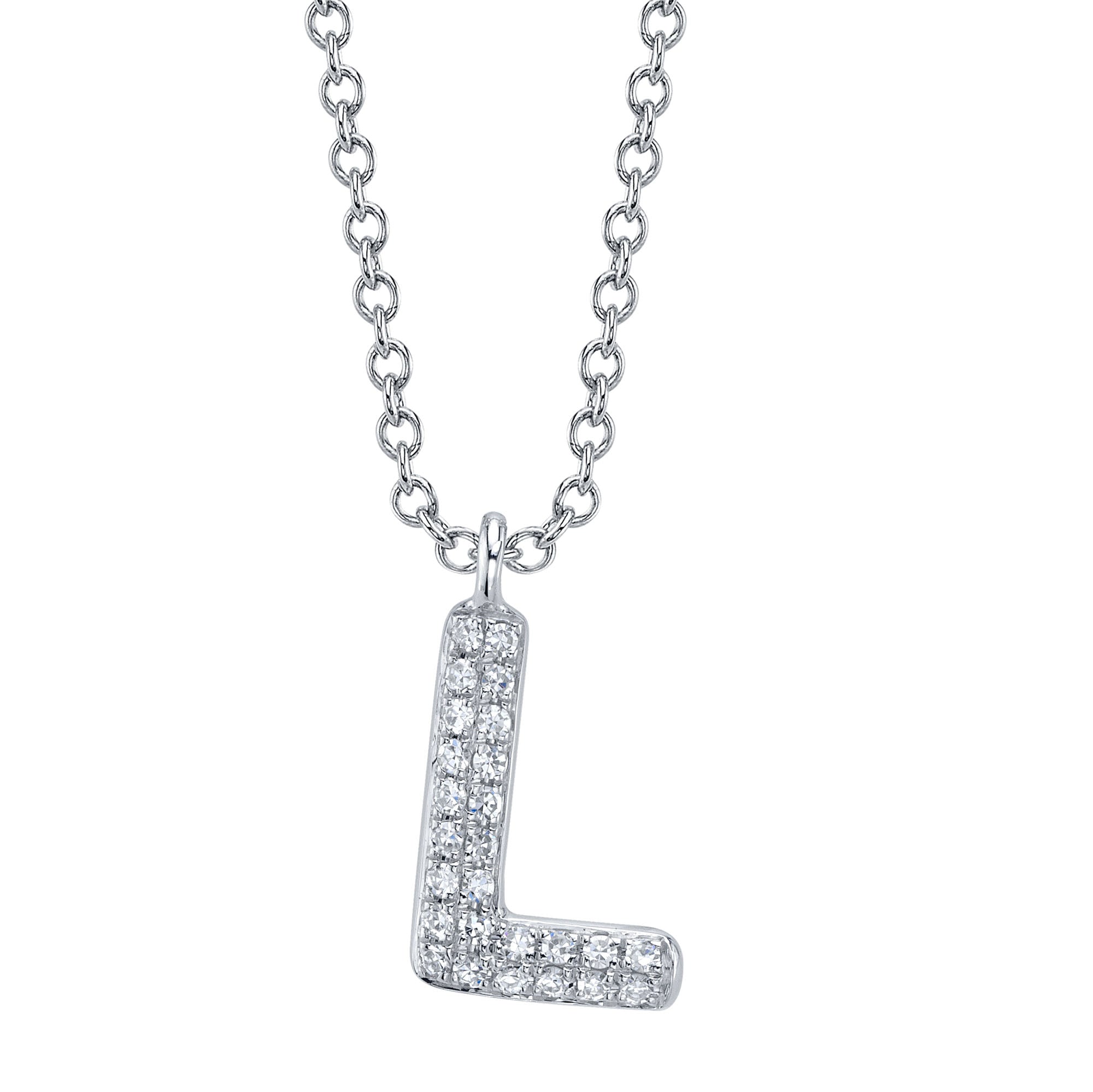 0.05CT 14K W/G DIAMOND PAVE NECKLACE - INITIAL L