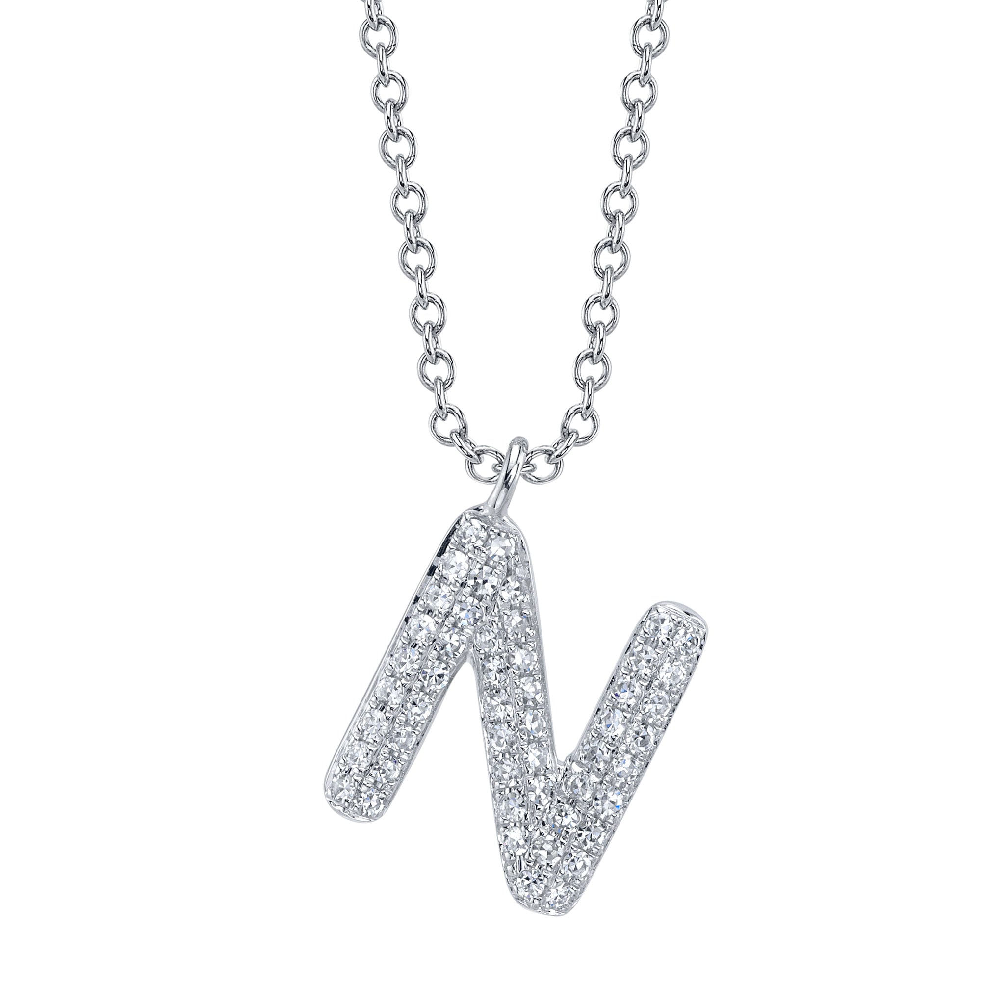 0.11CT 14K W/G DIAMOND PAVE NECKLACE - INITIAL N
