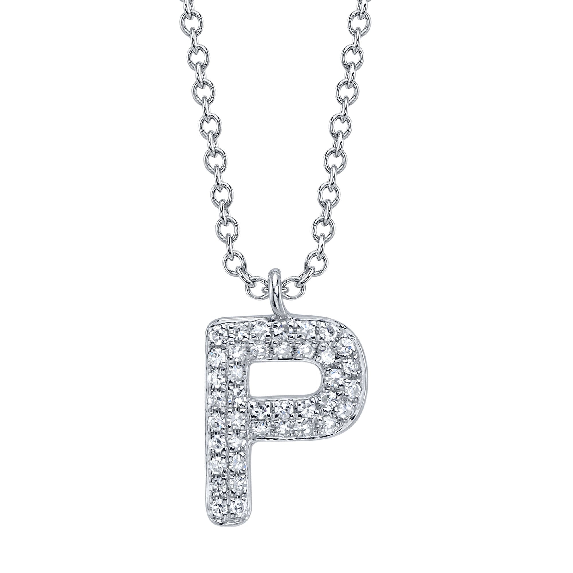 0.08CT 14K W/G DIAMOND PAVE NECKLACE - INITIAL P