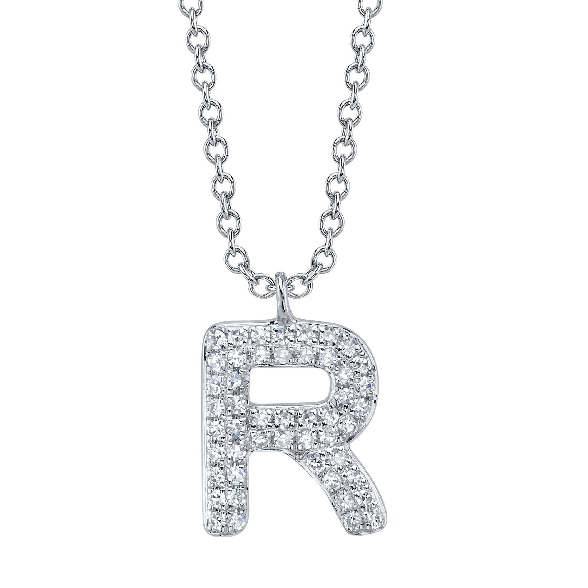 0.10CT 14K W/G DIAMOND PAVE NECKLACE - INITIAL R
