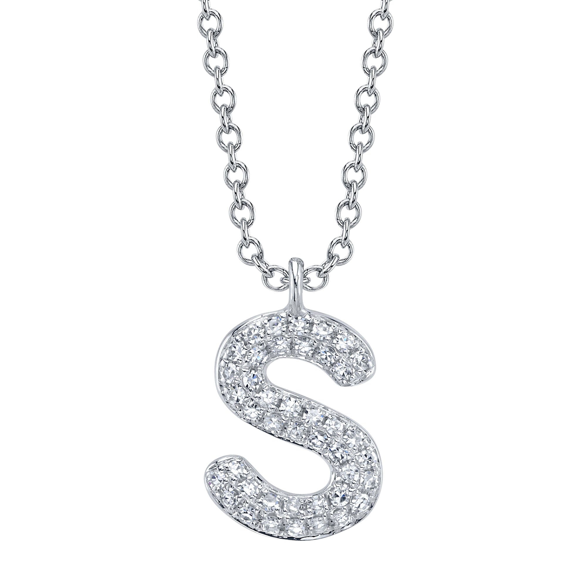 0.09CT 14K W/G DIAMOND PAVE NECKLACE - INITIAL S