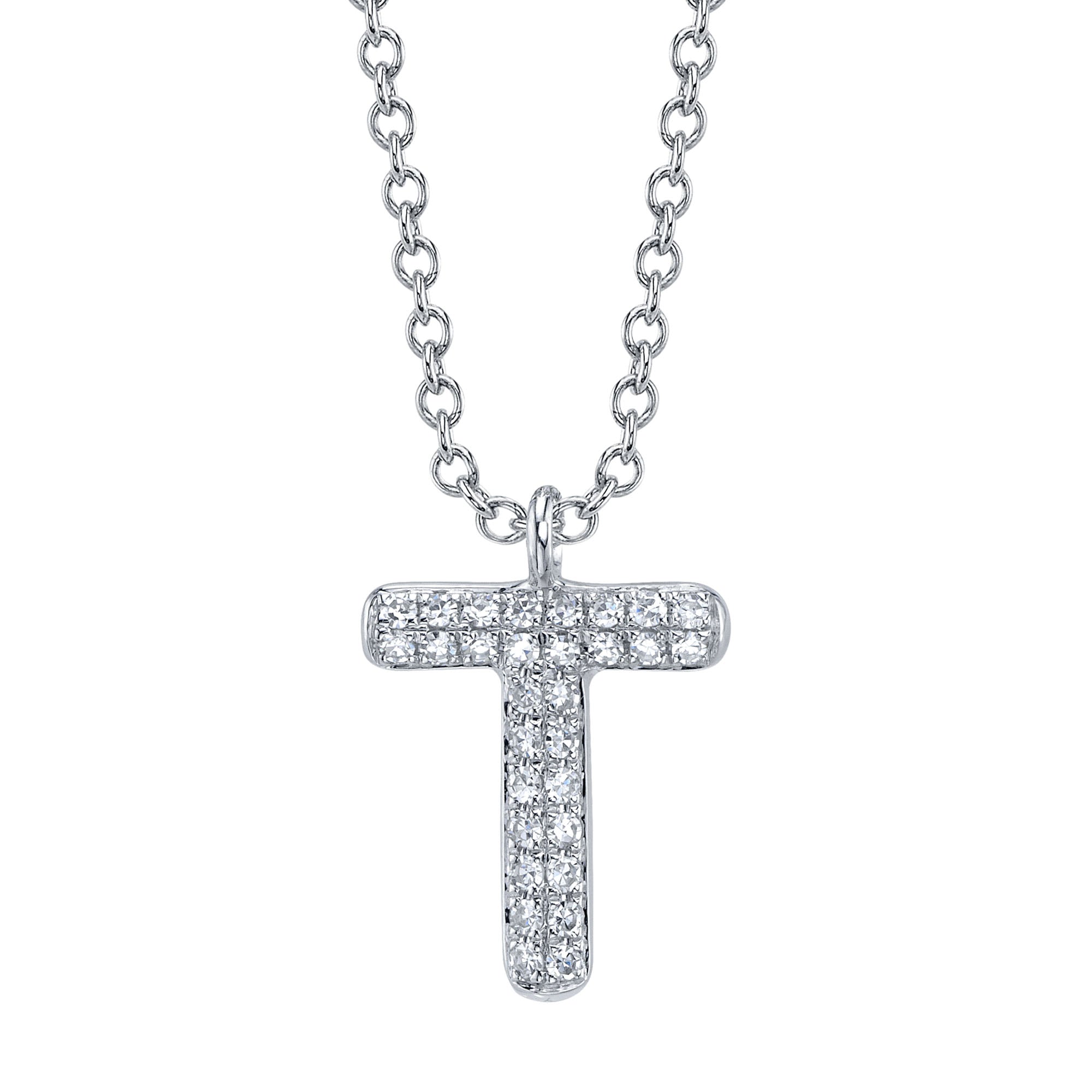 0.06CT 14K W/G DIAMOND PAVE NECKLACE - INITIAL T