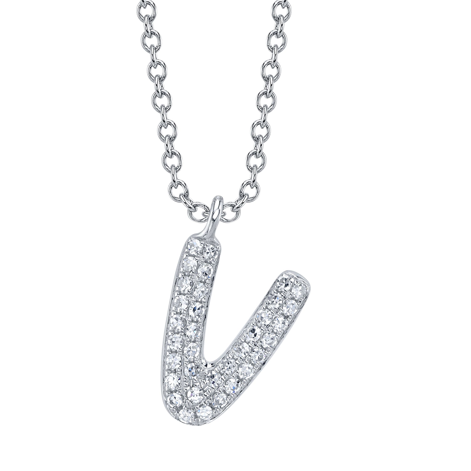 0.07CT 14K W/G DIAMOND PAVE NECKLACE - INITIAL V