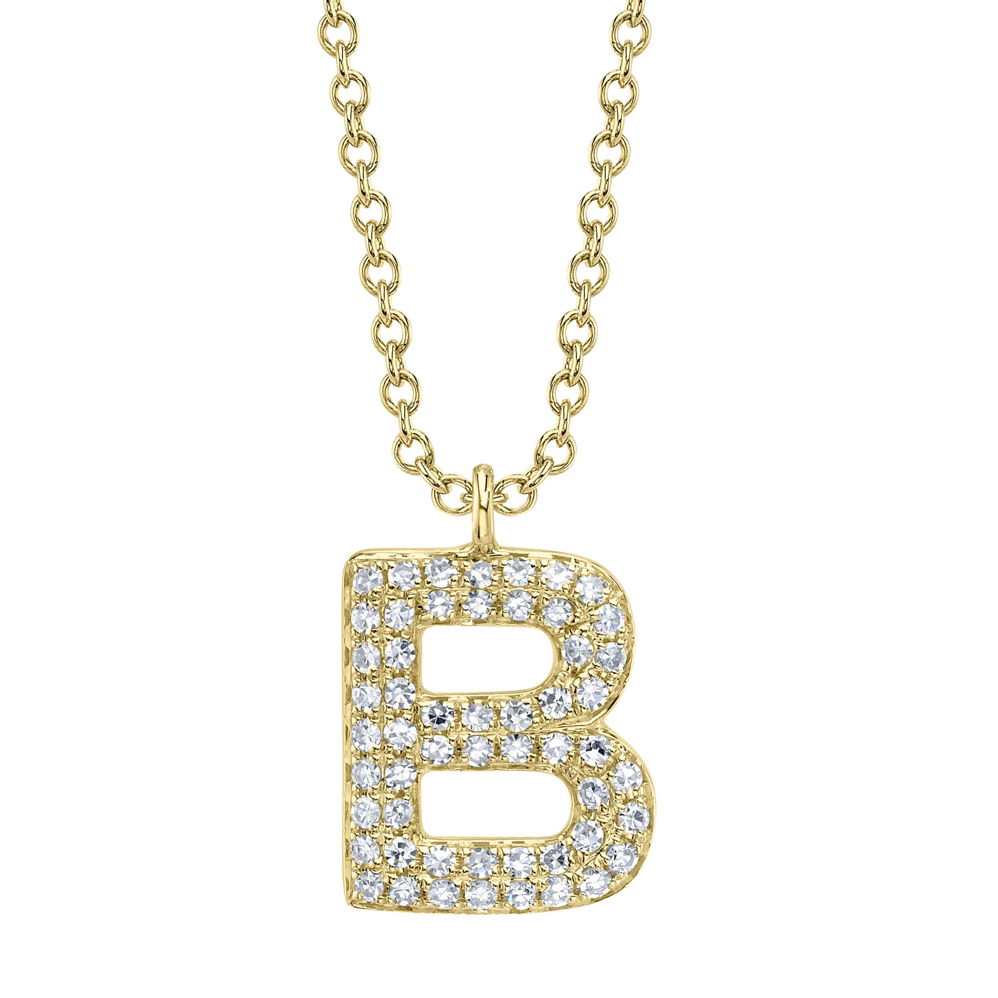 0.11CT 14K Y/G DIAMOND PAVE NECKLACE - INITIAL B