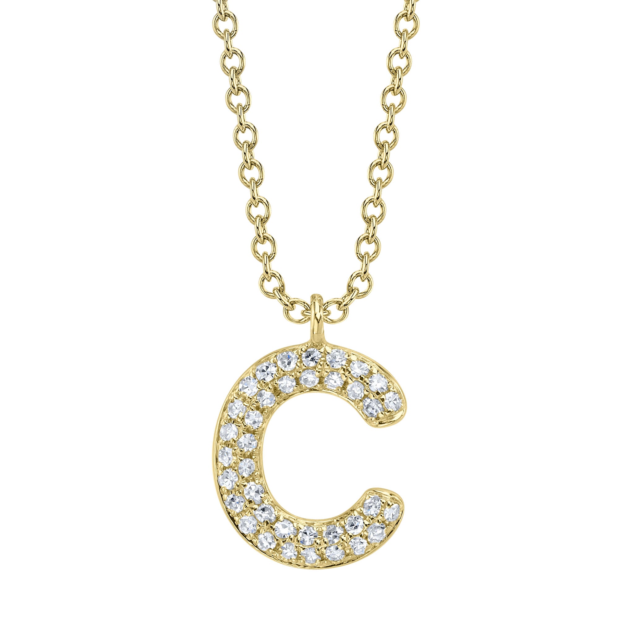 0.08CT 14K Y/G DIAMOND PAVE NECKLACE - INITIAL C