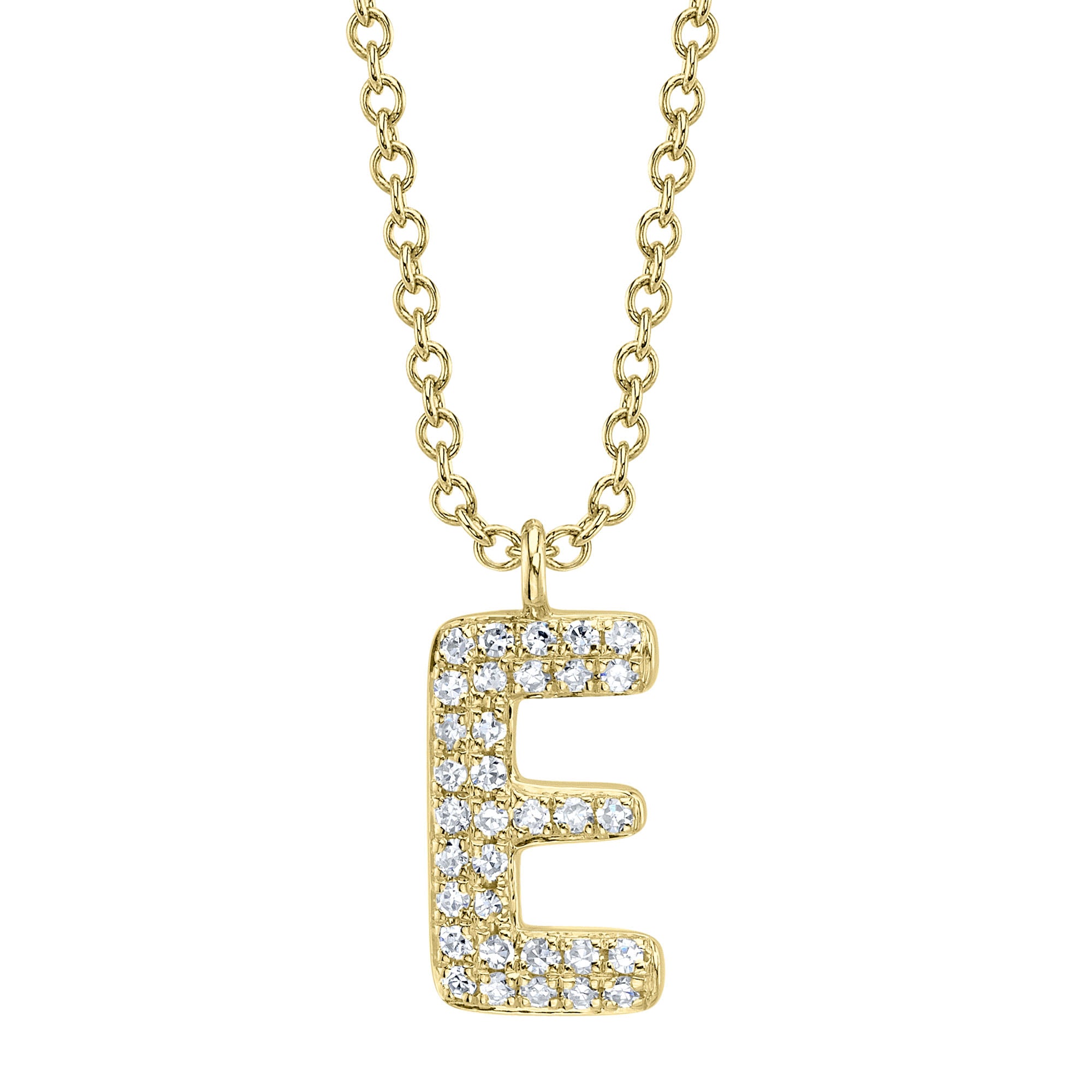0.07CT 14K Y/G DIAMOND PAVE NECKLACE - INITIAL E