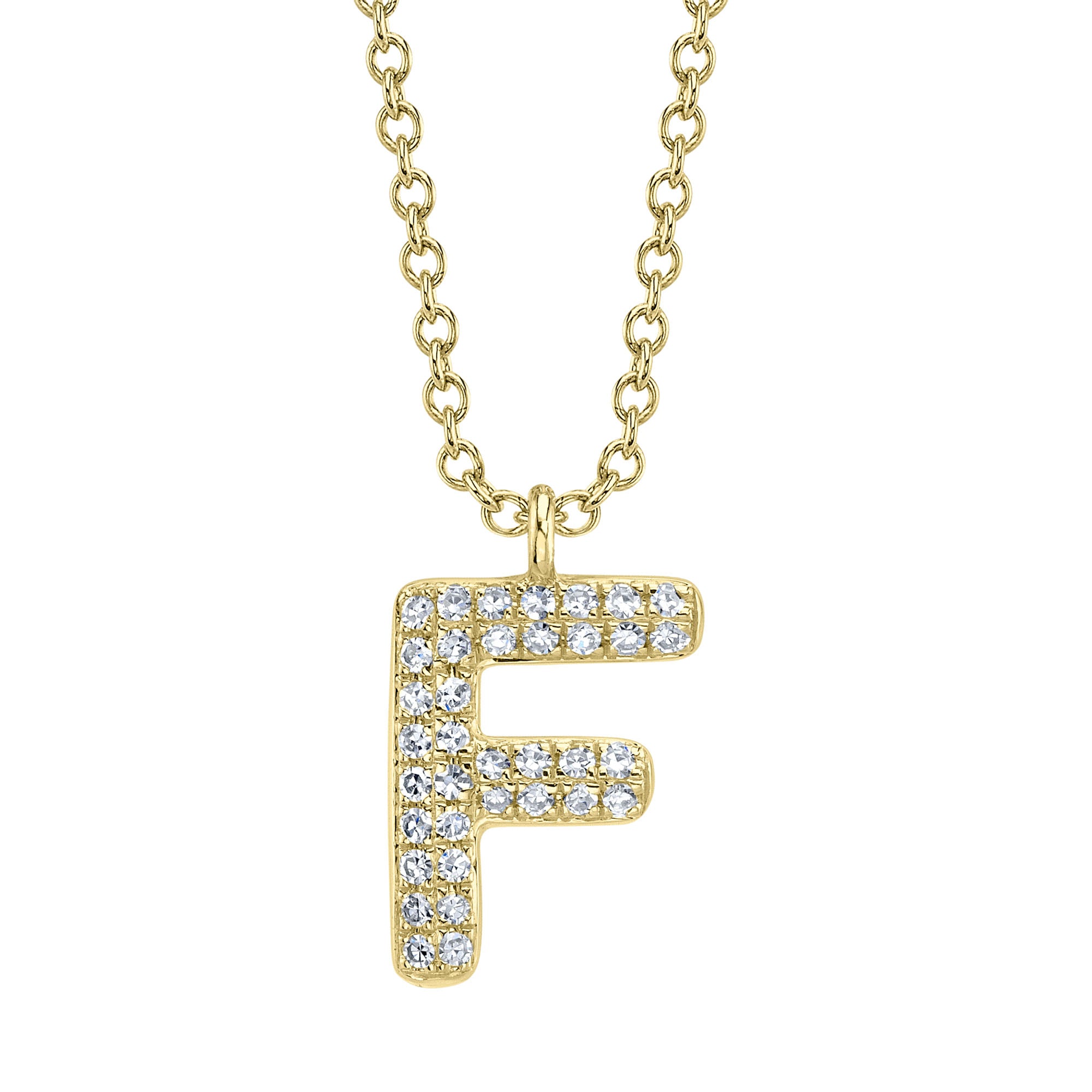 0.08CT 14K Y/G DIAMOND PAVE NECKLACE - INITIAL F