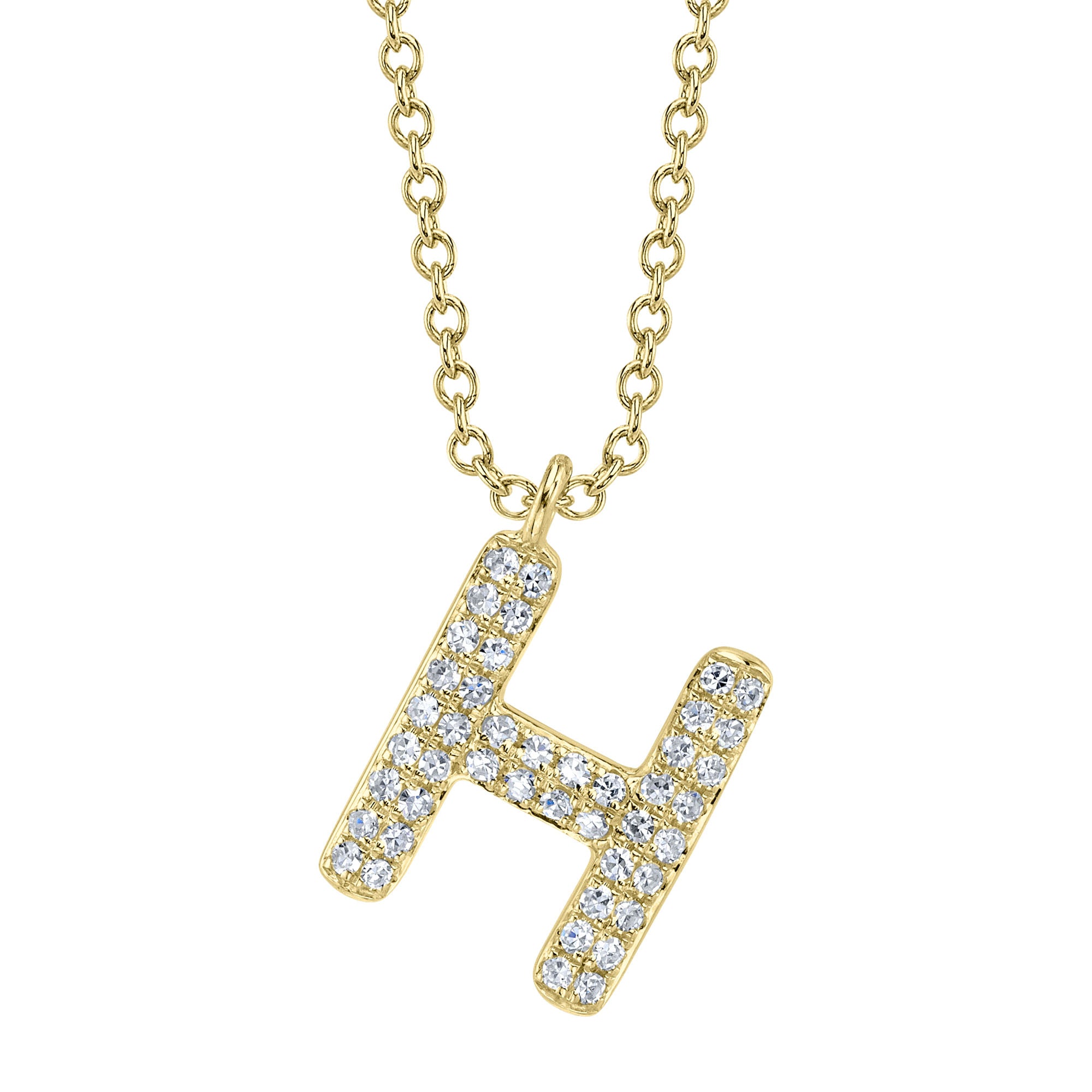 0.09CT 14K Y/G DIAMOND PAVE NECKLACE - INITIAL H