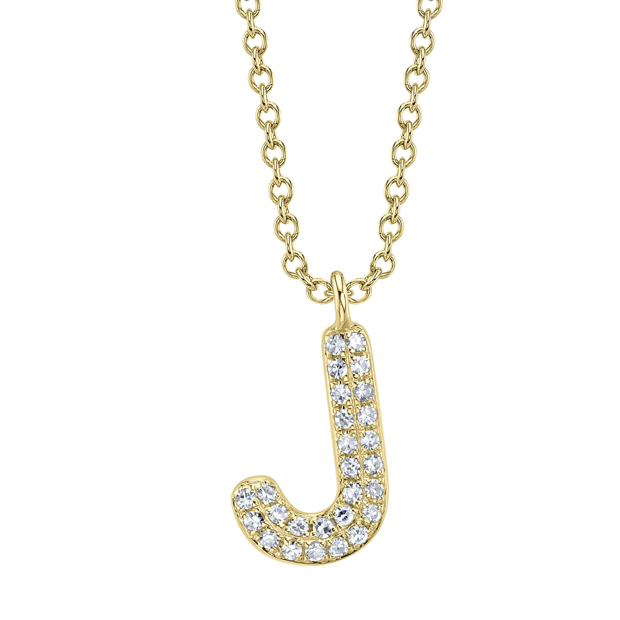 0.06CT 14K Y/G DIAMOND PAVE NECKLACE - INITIAL J