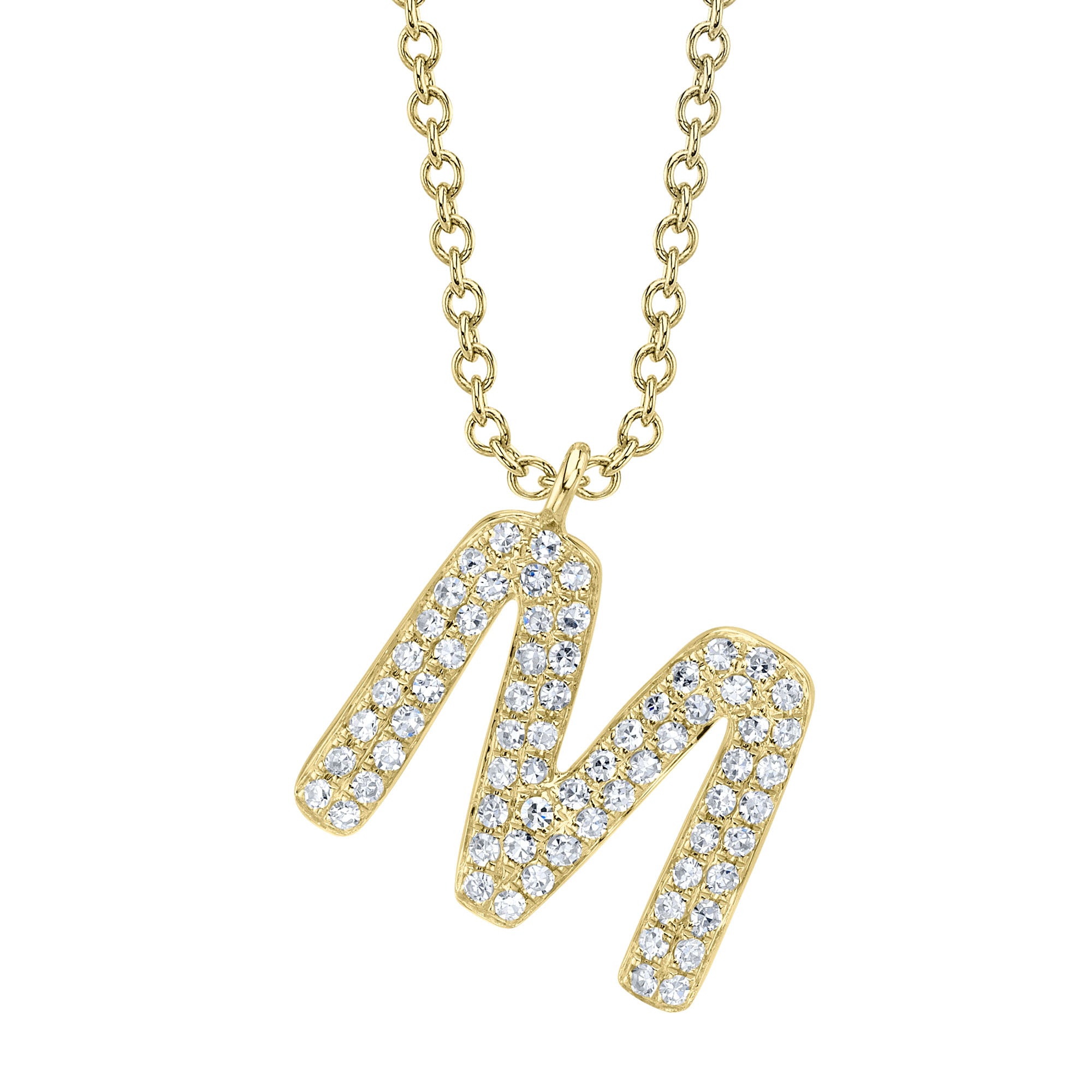 0.14CT 14K Y/G DIAMOND PAVE NECKLACE - INITIAL M