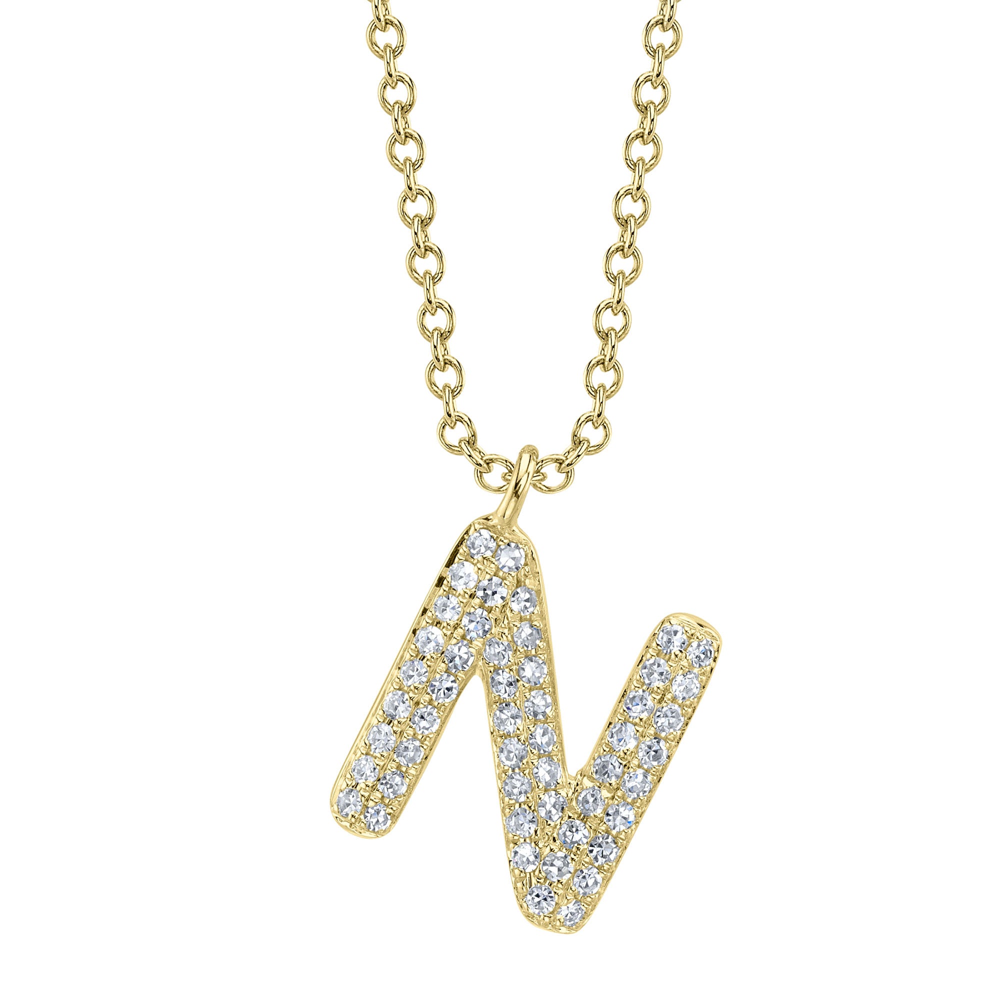 0.11CT 14K Y/G DIAMOND PAVE NECKLACE - INITIAL N