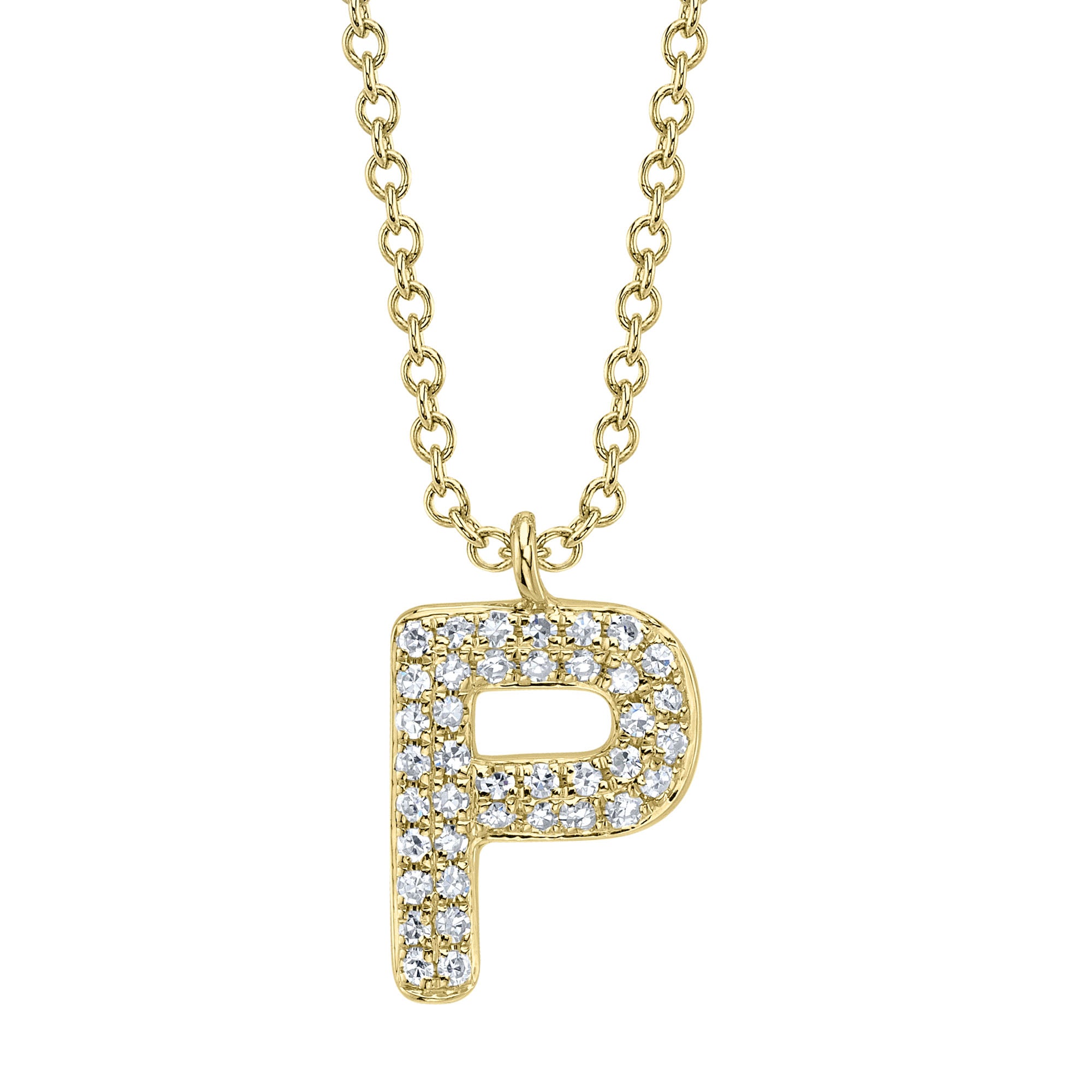 0.08CT 14K Y/G DIAMOND PAVE NECKLACE - INITIAL P