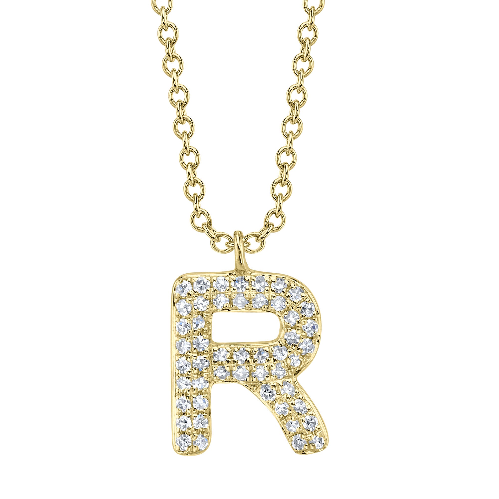 0.10CT 14K Y/G DIAMOND PAVE NECKLACE - INITIAL R