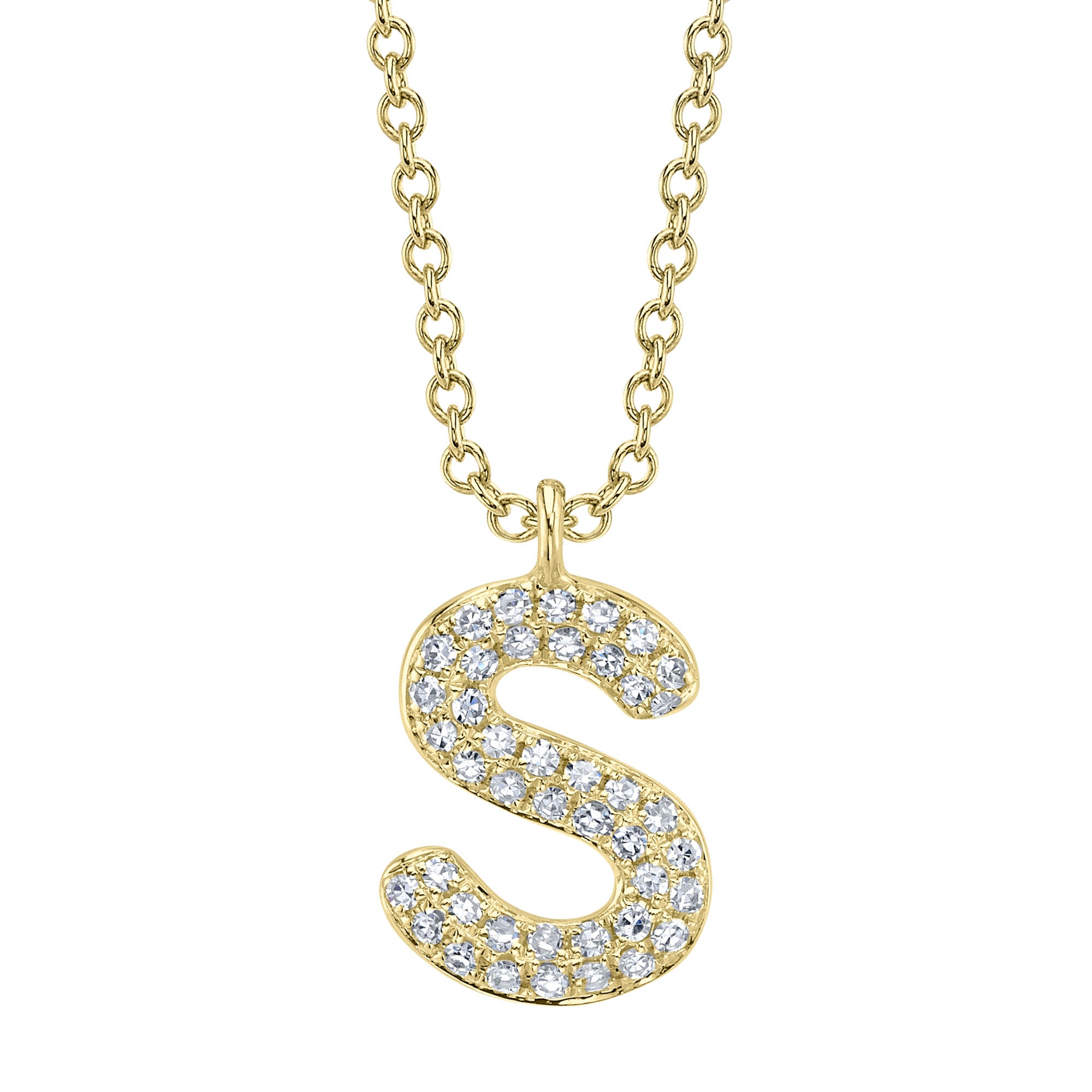 0.09CT 14K Y/G DIAMOND PAVE NECKLACE - INITIAL S