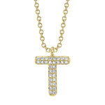 0.06CT 14K Y/G DIAMOND PAVE NECKLACE - INITIAL T