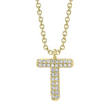 0.06CT 14K Y/G DIAMOND PAVE NECKLACE - INITIAL T