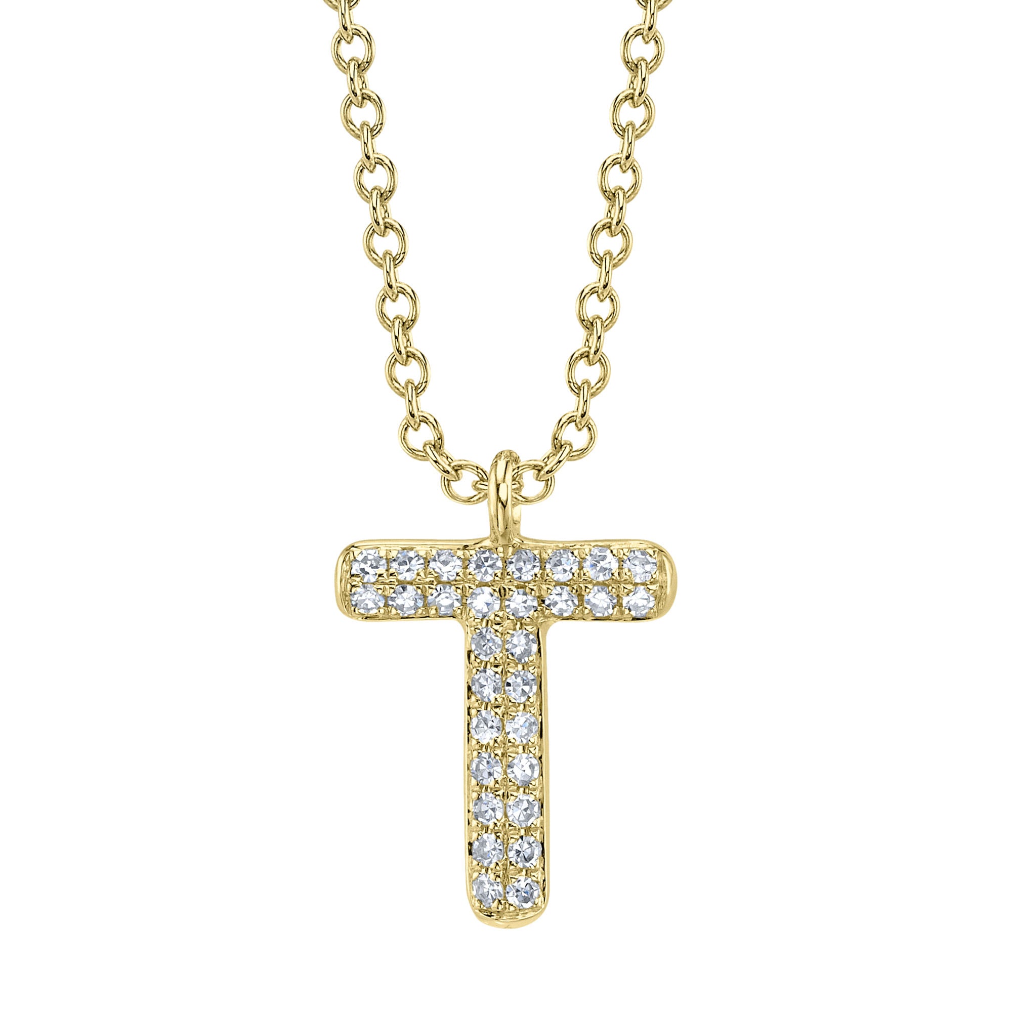 0.06CT 14K Y/G DIAMOND PAVE NECKLACE - INITIAL T