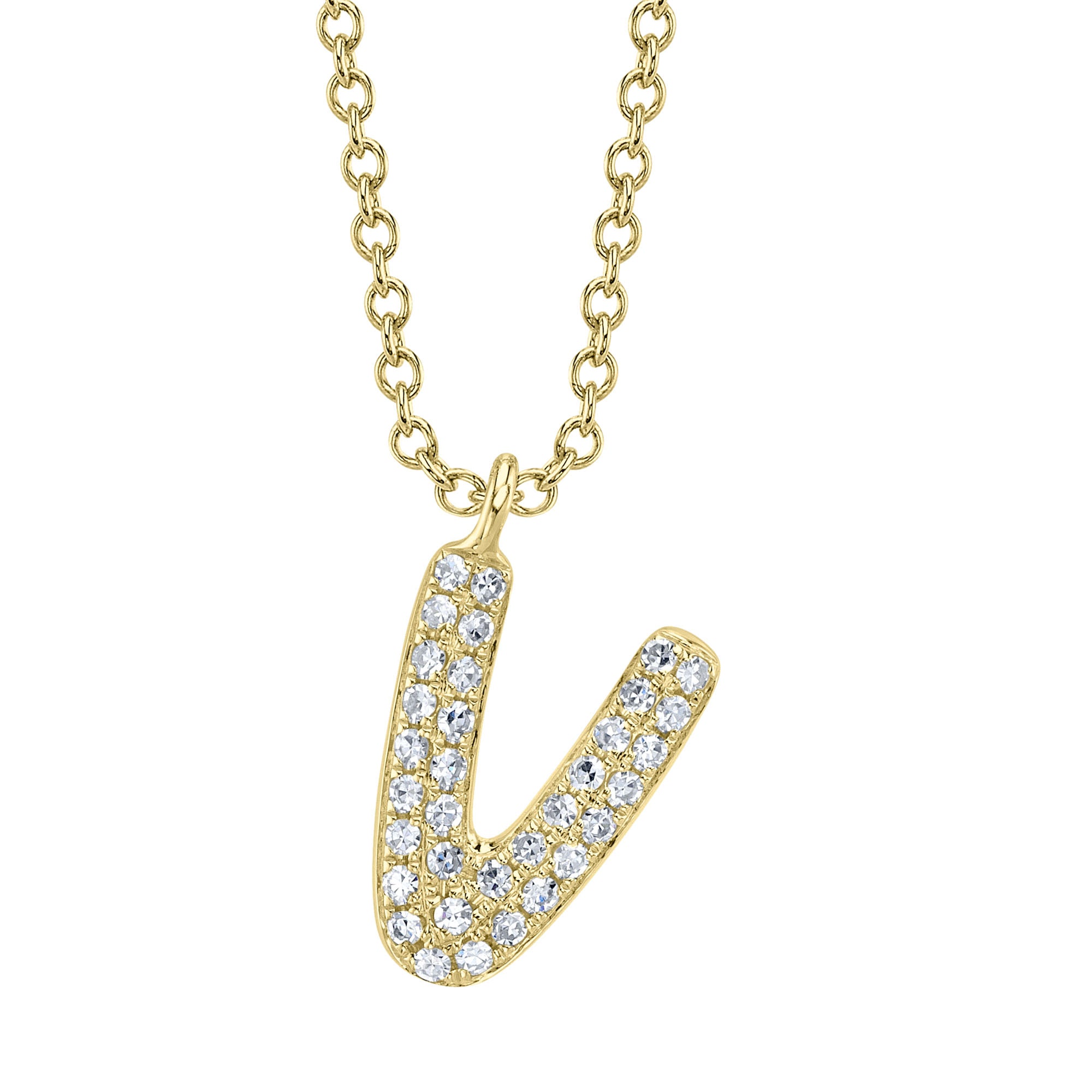 0.07CT 14K Y/G DIAMOND PAVE NECKLACE - INITIAL V
