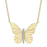 0.06CT 14K Y/G DIAMOND RIBBED BUTTERFLY NECKLACE