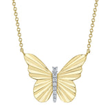0.06CT 14K Y/G DIAMOND RIBBED BUTTERFLY NECKLACE