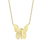 0.06CT 14K Y/G DIAMOND RIBBED BUTTERFLY NECKLACE